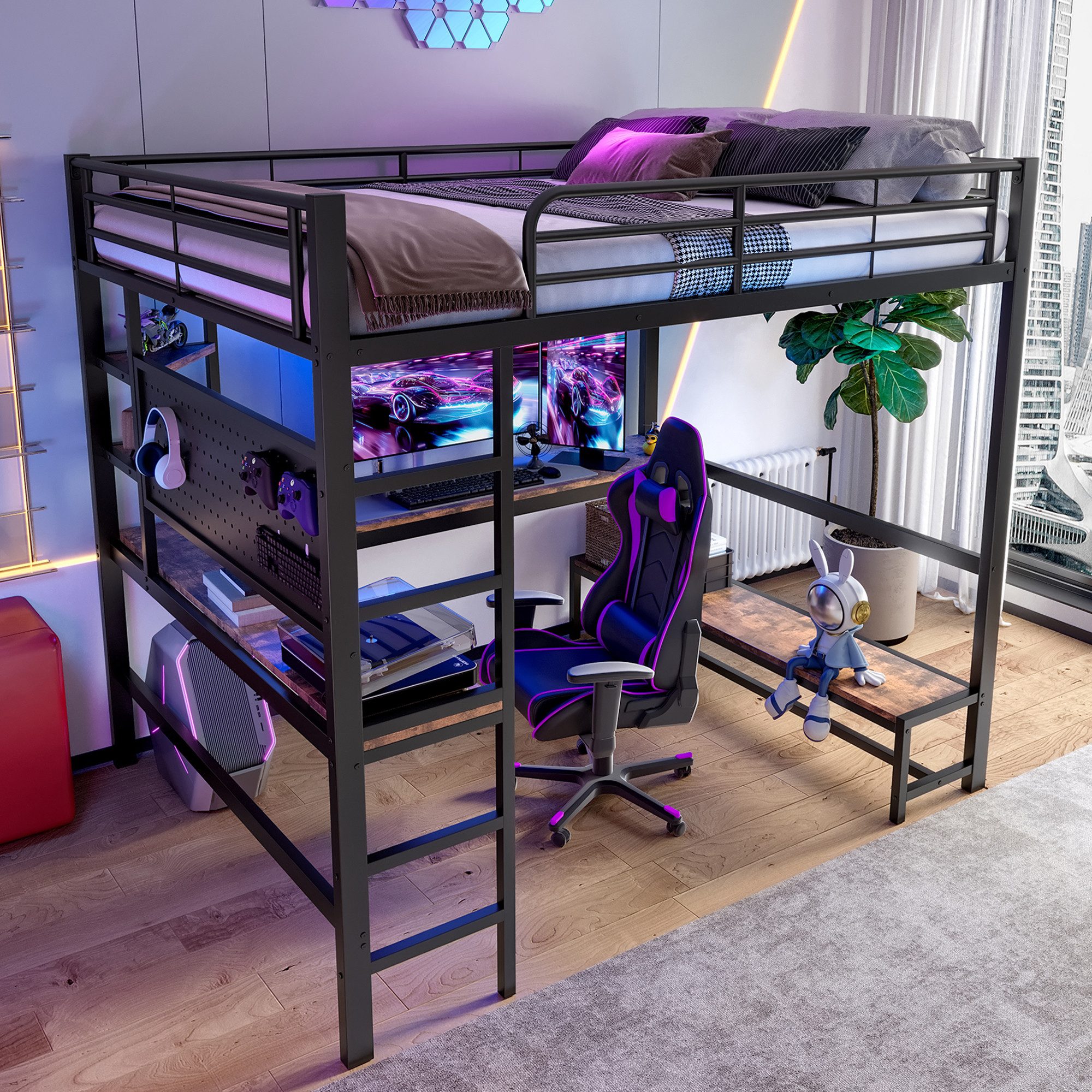 TavilaEcon Hochbett Eisenrahmen, USB-Typ-C-Buchse, LED Leiste, günstig online kaufen