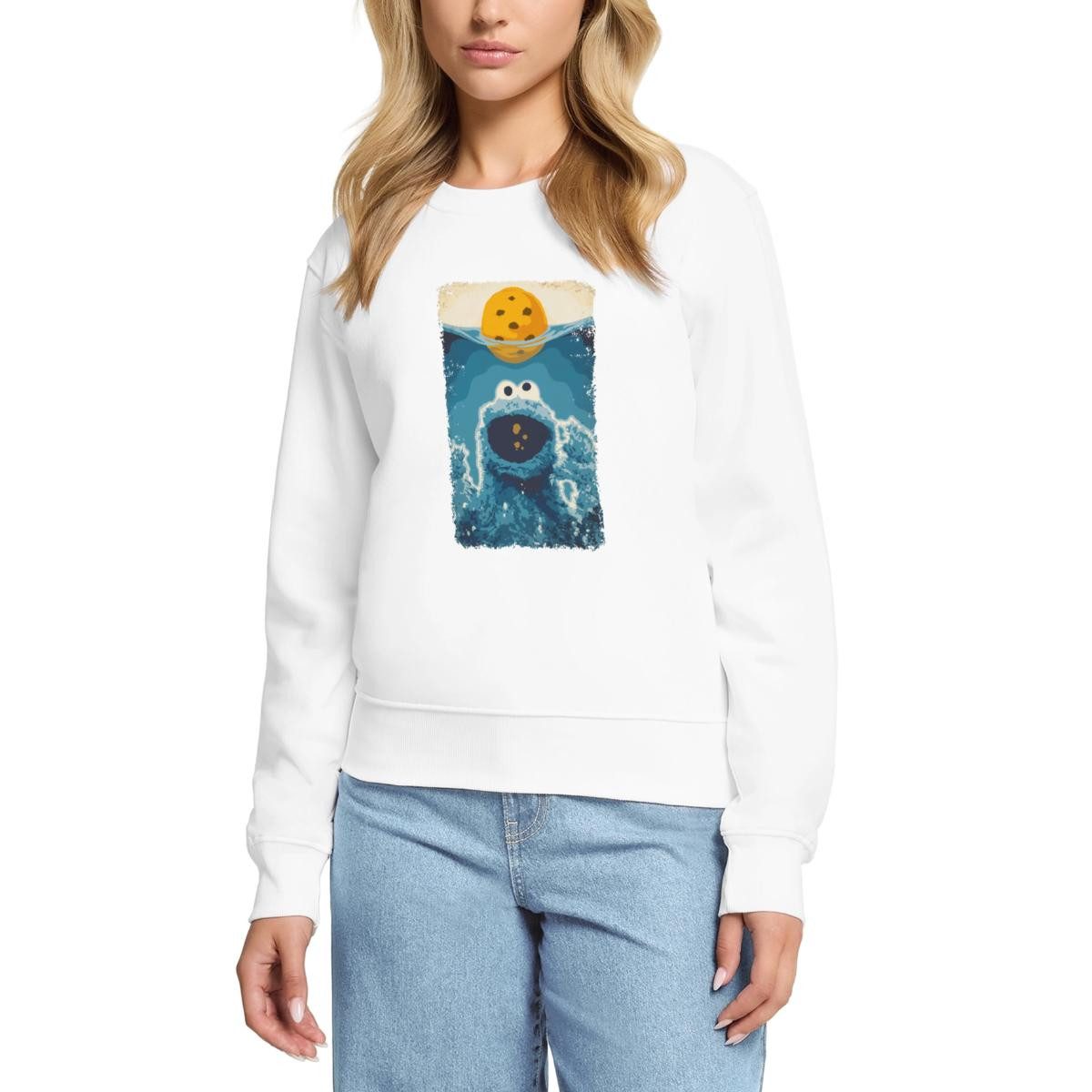 Spreadshirt Sweatshirt Sesamstraße Krümelmonster Hai Damen Premium Pullover (1-tlg)