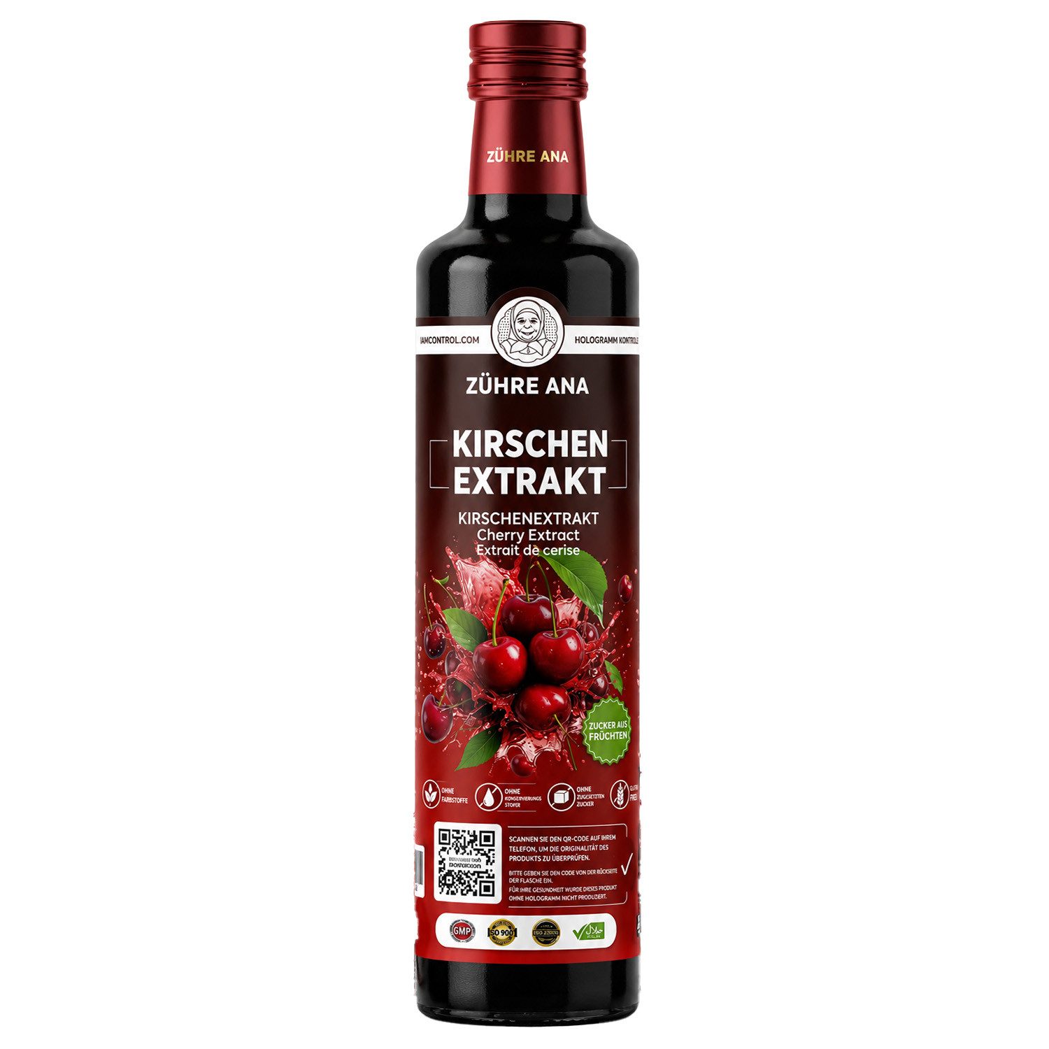 Zühre Ana® Sirup Kırsch Extrakt 640 g – 100 % Frucht, Konzentrat, Natürlich, 1+5, 640 g, Aroma und leicht säuerlicher Geschmack, Mischungsverhältnis: 1+5