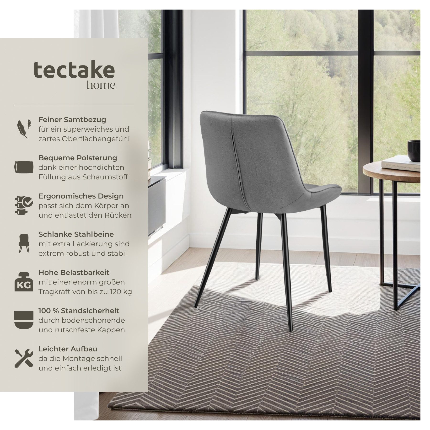 tectake Esszimmerstuhl Set Stuhl Monroe Samtoptik (Set, 4 St), Ergonomisch günstig online kaufen