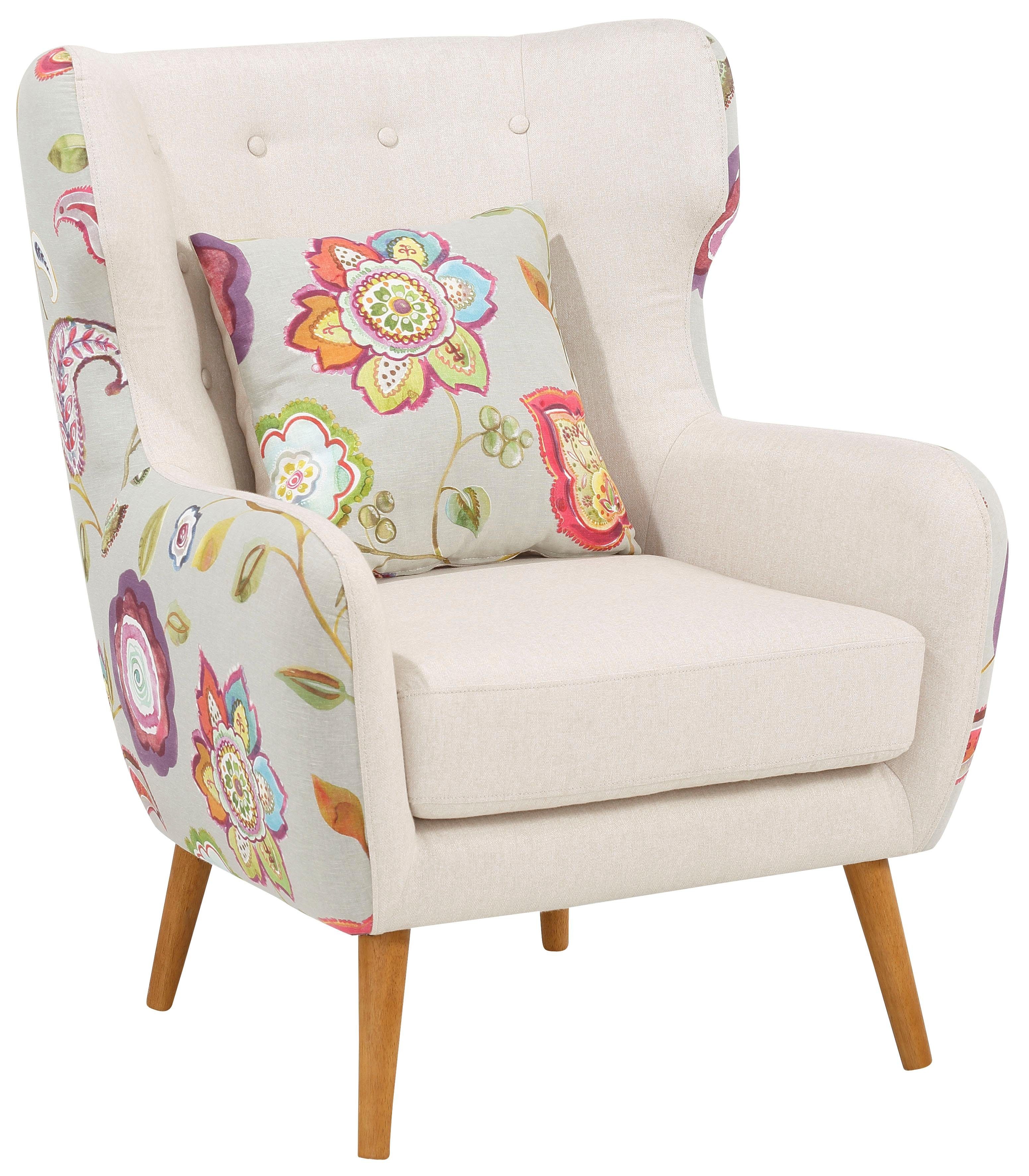 Home affaire Ohrensessel Missouri, zweifarbig mit Blumenmuster, bequeme Sitzpolsterung, Sitzhöhe 47 cm