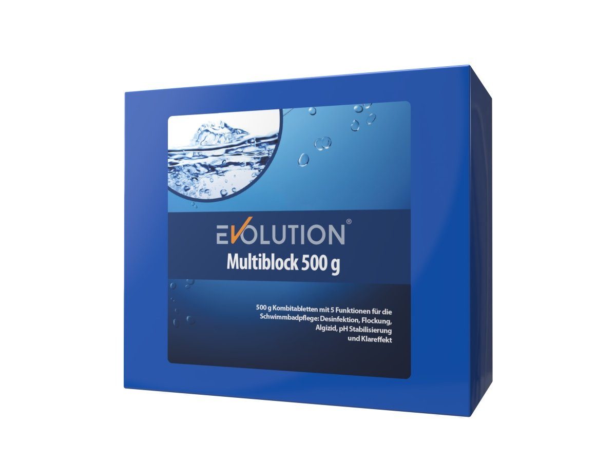 EVOLUTION Poolpflege Evolution Multiblock 500 g langsamlöslich Chlor Algizid Urlaub Pool