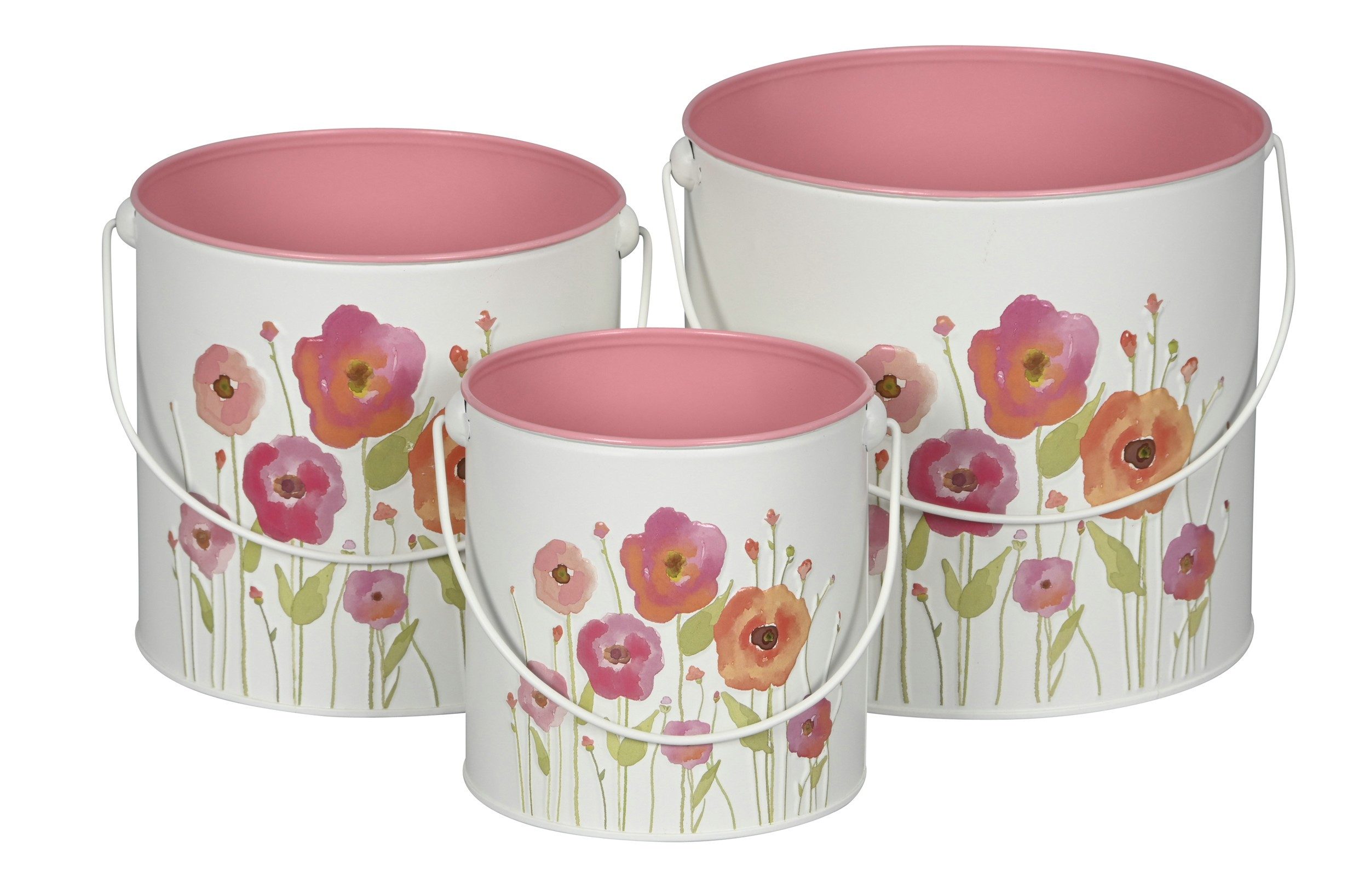 finehomegarden Blumentopf Topf Mohn bunt Set 3-teilig Pflanzentöpfe mit Henkel Ø 12/15/18cm (3 St), Höhe 12/14/16cm rund Dekorative Blumentöpfe für Innen & Außen