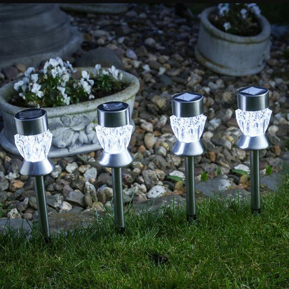 Seasonals LED Solarleuchte 1028 LED Solarstäbe "Gem" weiß 4er Set silber