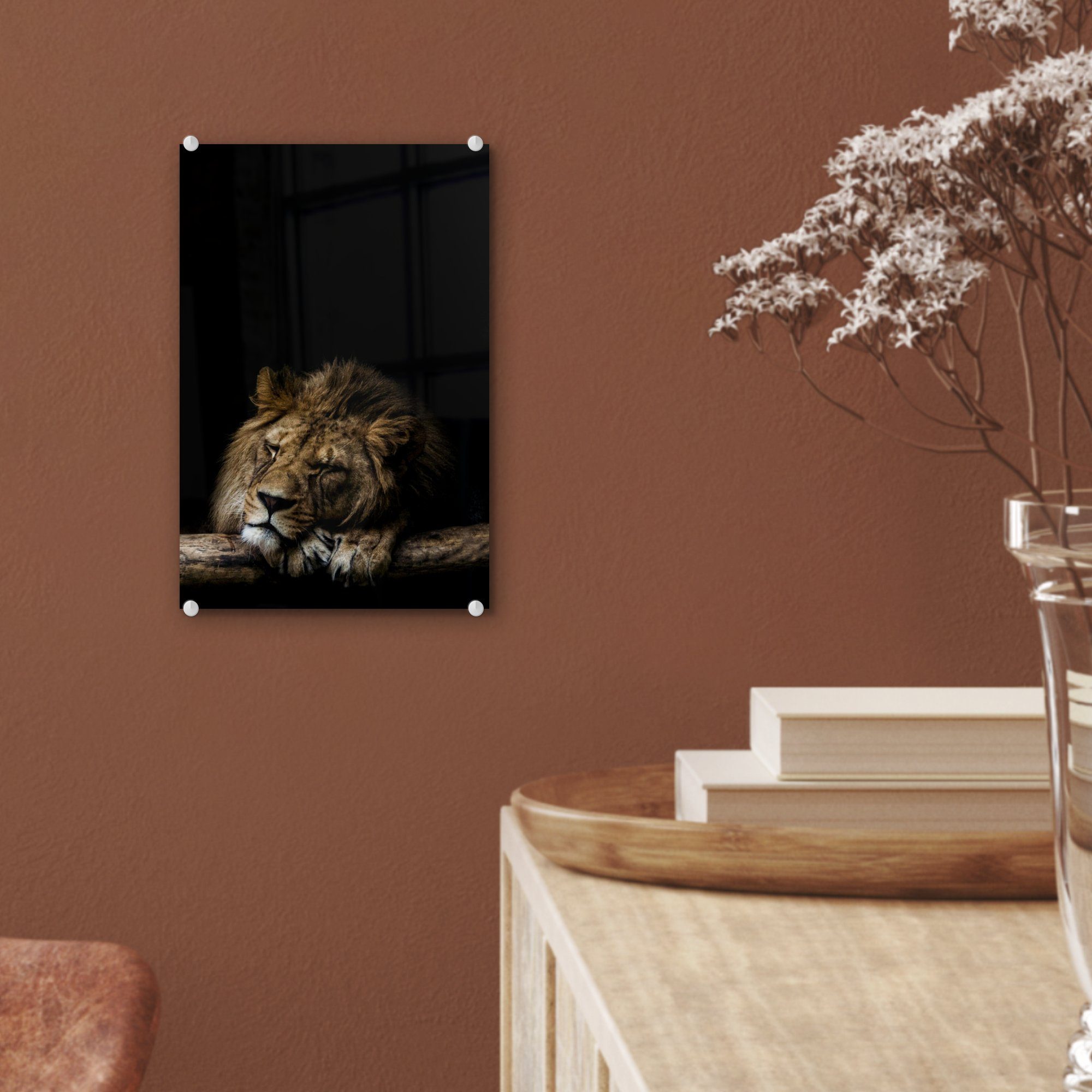 MuchoWow Acrylglasbild Rüssel - Glas Glasbilder Löwe auf auf - Bilder St), Wandbild - Wild, Wanddekoration - - Glas Foto (1