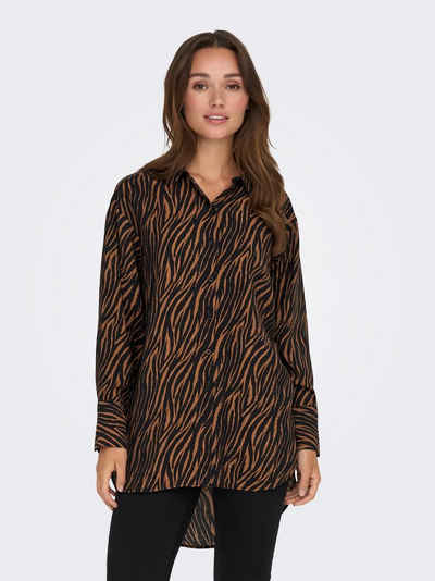 JACQUELINE de YONG Blusenshirt Lange Hemd Bluse Animal Print Shirt JDYBARBARA 6207 in Braun