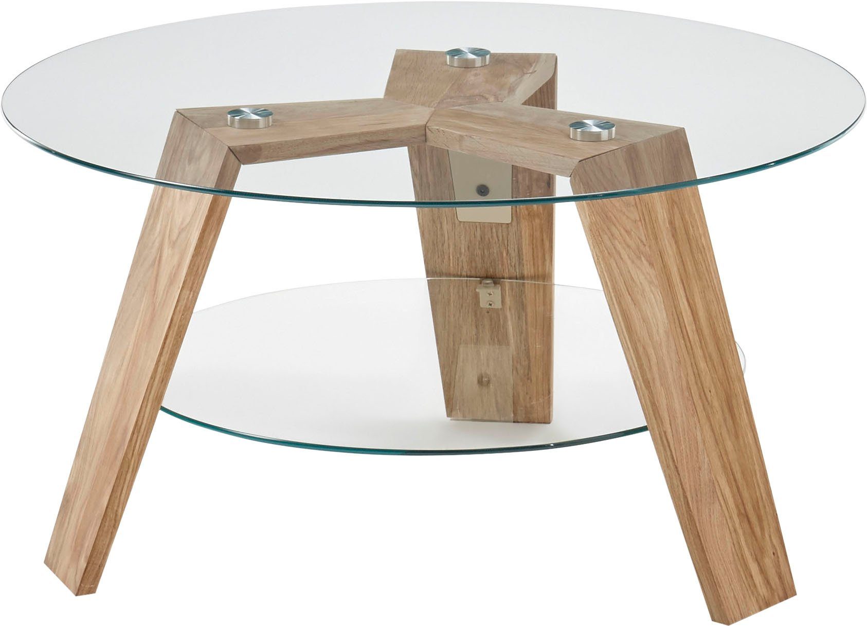 MCA furniture Couchtisch Lublin, Glas mit 1 Ablageboden, Gestell Eiche Massiv | Couchtische