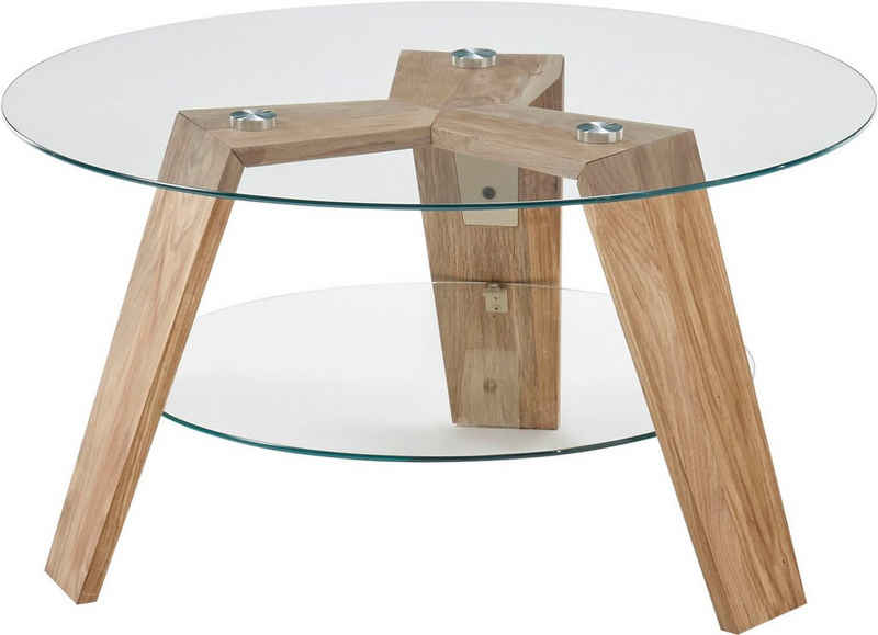 MCA furniture Couchtisch Lublin, Glas mit 1 Ablageboden, Gestell Eiche Massiv