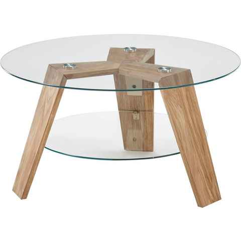 MCA furniture Couchtisch Lublin, Glas mit 1 Ablageboden, Gestell Eiche Massiv