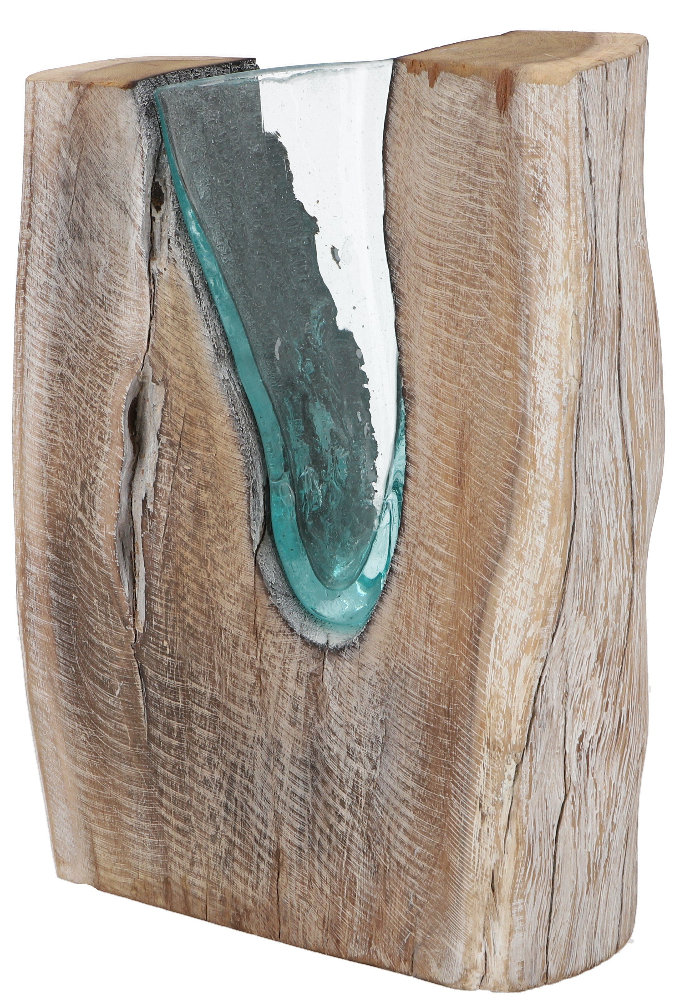 Guru-Shop Dekovase Vase aus Recycelingglas, Glasvase Teakholz - M14 günstig online kaufen