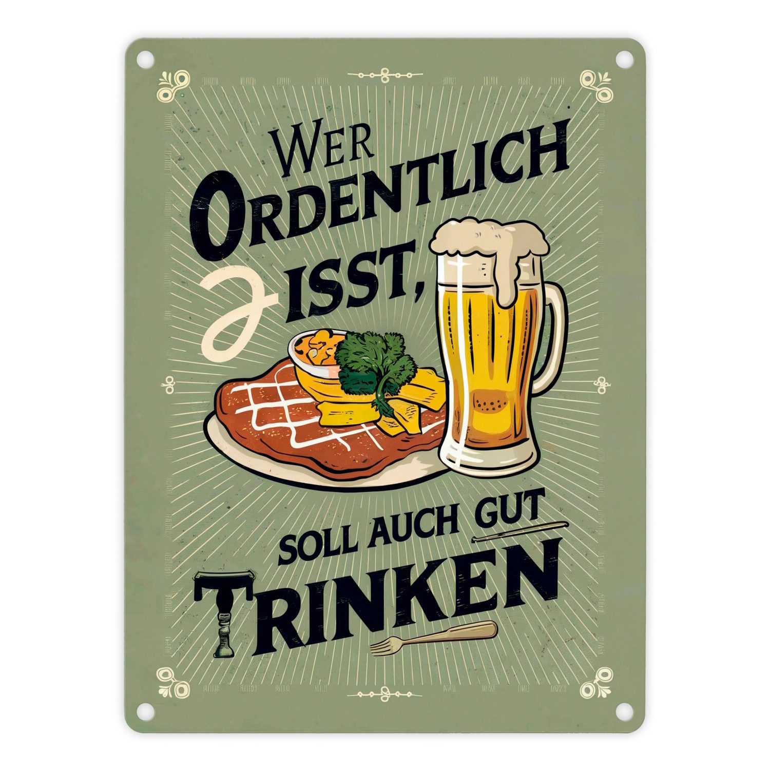 Metallschild Schnitzel und Bier Metallschild in 15x20 cm - Gut essen gut trinken