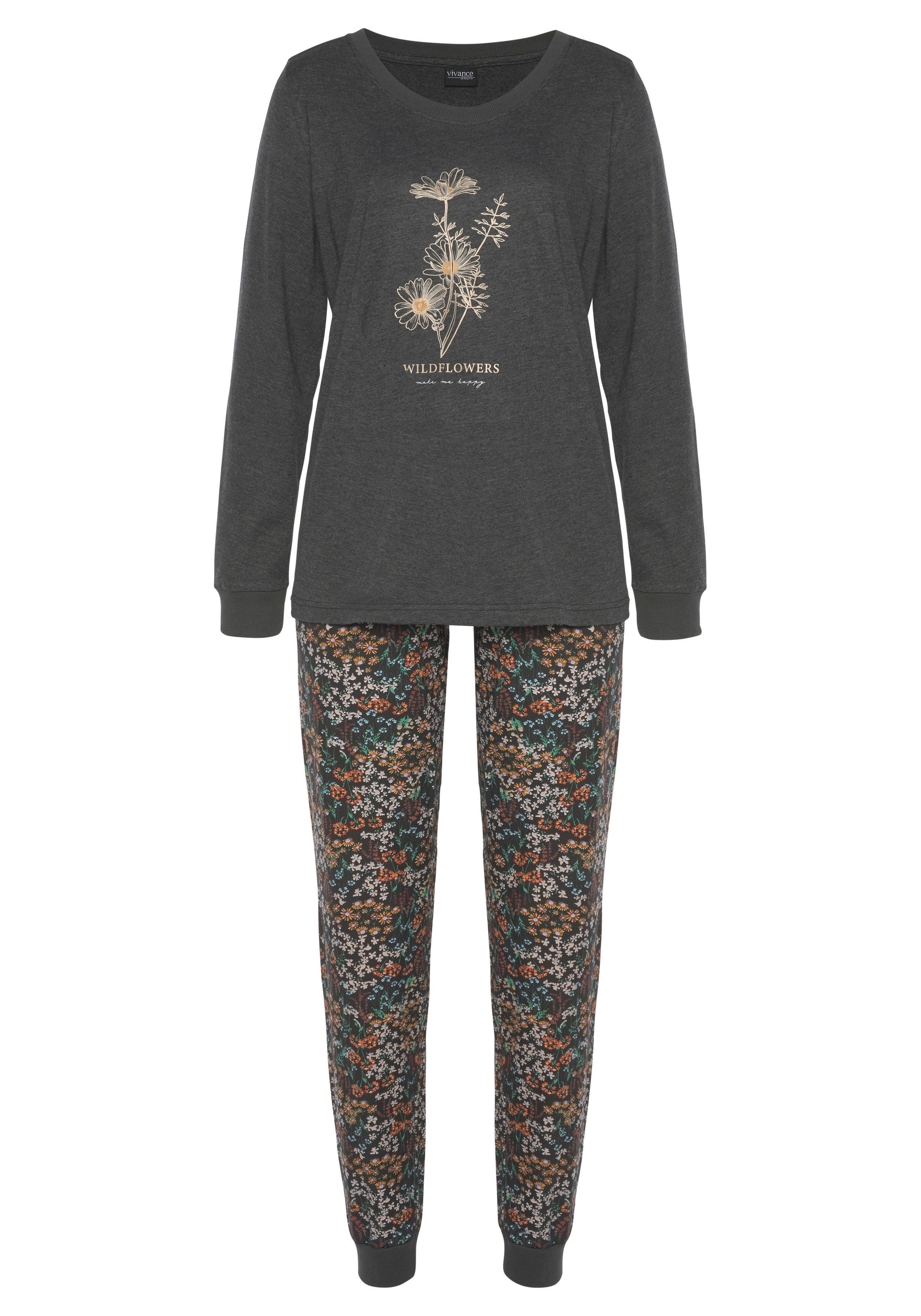 Vivance Dreams Pyjama (Packung, dunkelgrau-geblümt mit Frontdruck sand-geblümt, tlg., Stück) 4 2