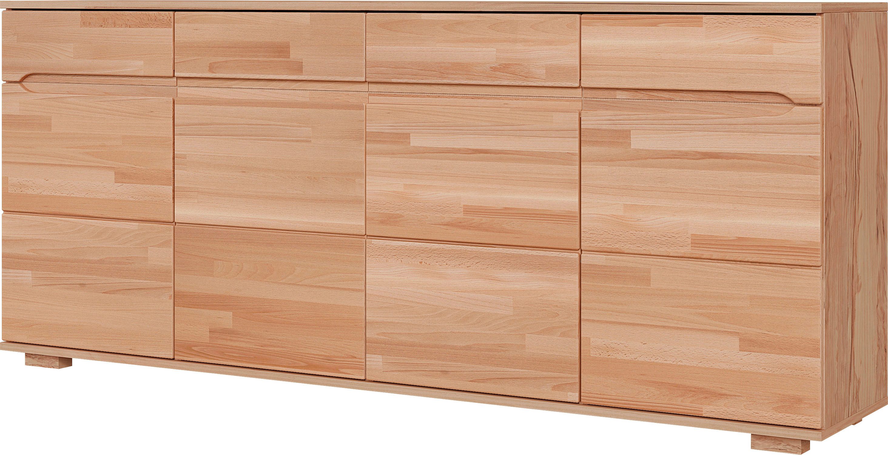 OTTO home Sideboard VETRO Teilmassiv, Fronten Massivholz, Wohnzimmer, Stauraum,Griffmulde, B/T/H:199/40/85cm, 4Schubladen, 8 geschlossen Fächer, Stauraum
