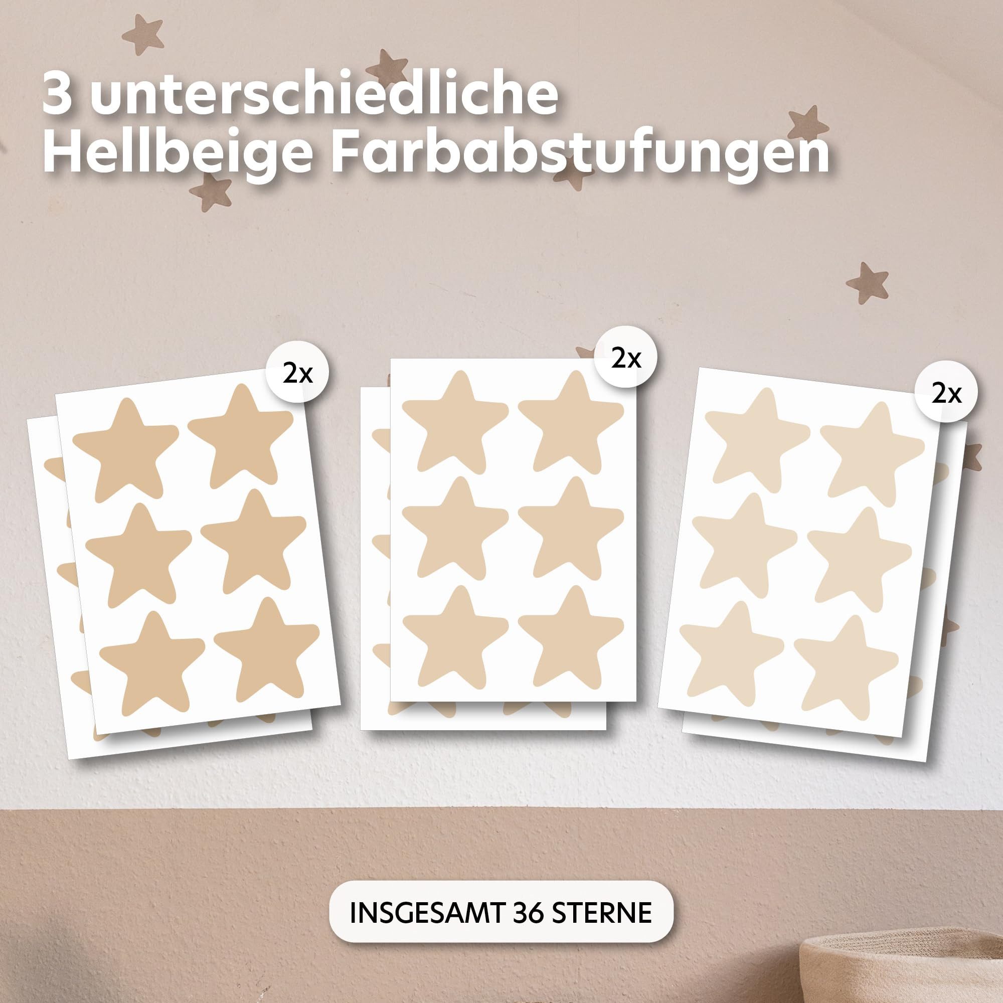lilimaus Wandsticker Herzen, Sterne & Punkte selbstklebend - Deko fürs Kinderzimmer (36 St), Herzen, Sterne oder Punkte - 36er- & 132er-Set, ablösbar