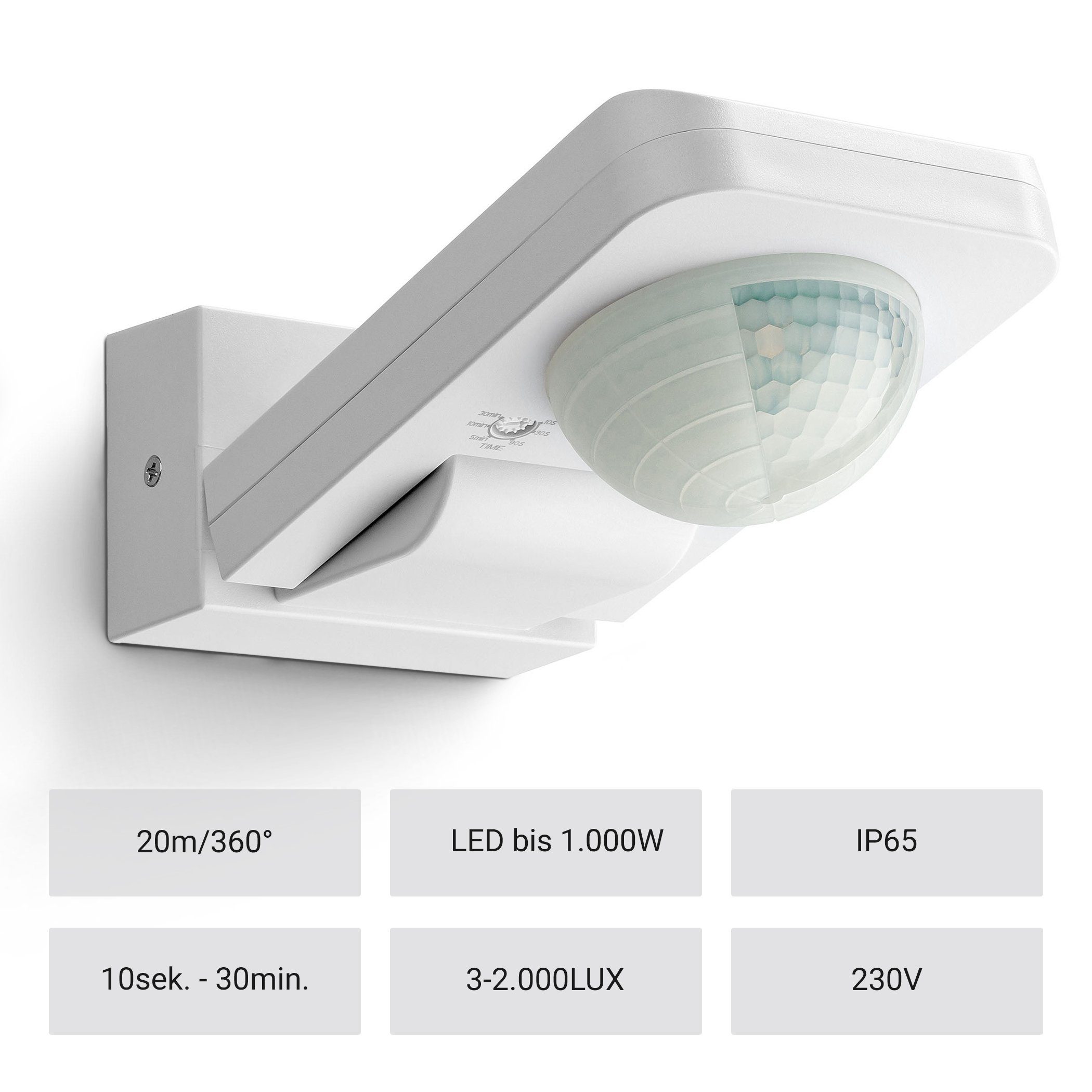 SEBSON Bewegungsmelder Bewegungsmelder geeignet Aussen LED Aufputz, 360°, 20m / IP65,
