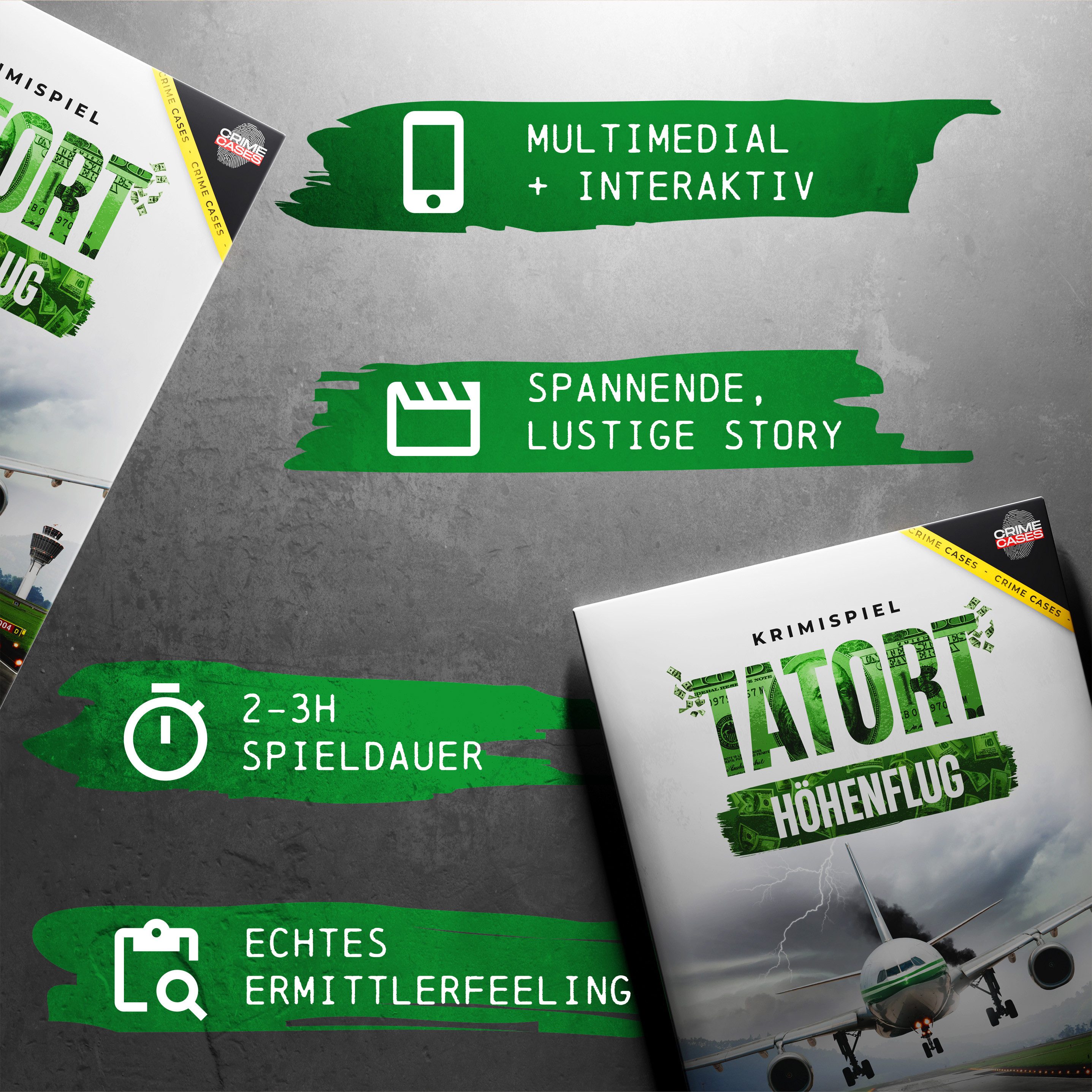 CRIMECASES Spiel Krimispiel: Tatort Höhenflug, Detektivspiel für Erwachsene, Mordfall lösen Spiel, Escape Spiel für 1-6 Personen ab 14J.