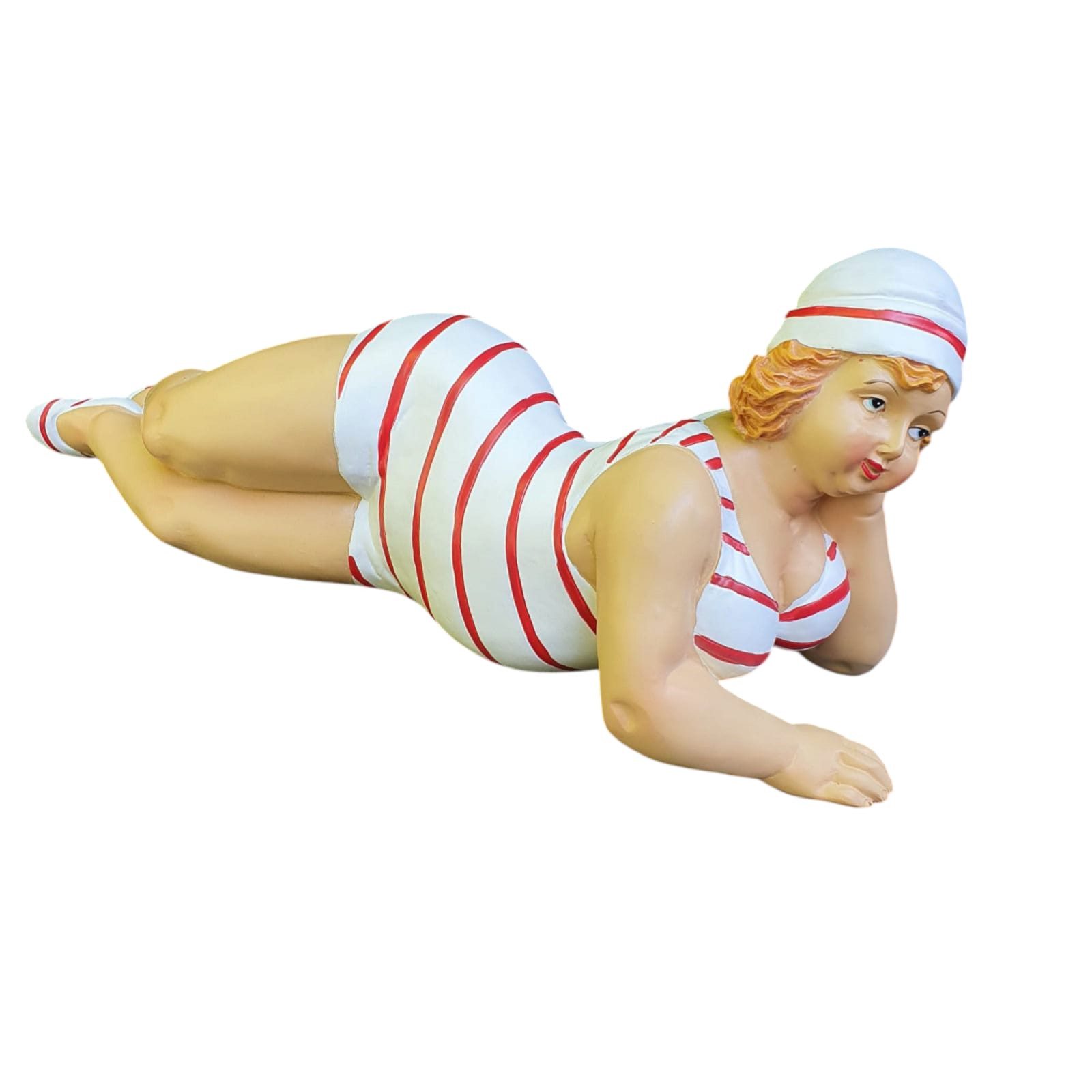 Aspinaworld Gartenfigur Badenixe Figur liegend rot 37 cm – für Beet oder Steingarten