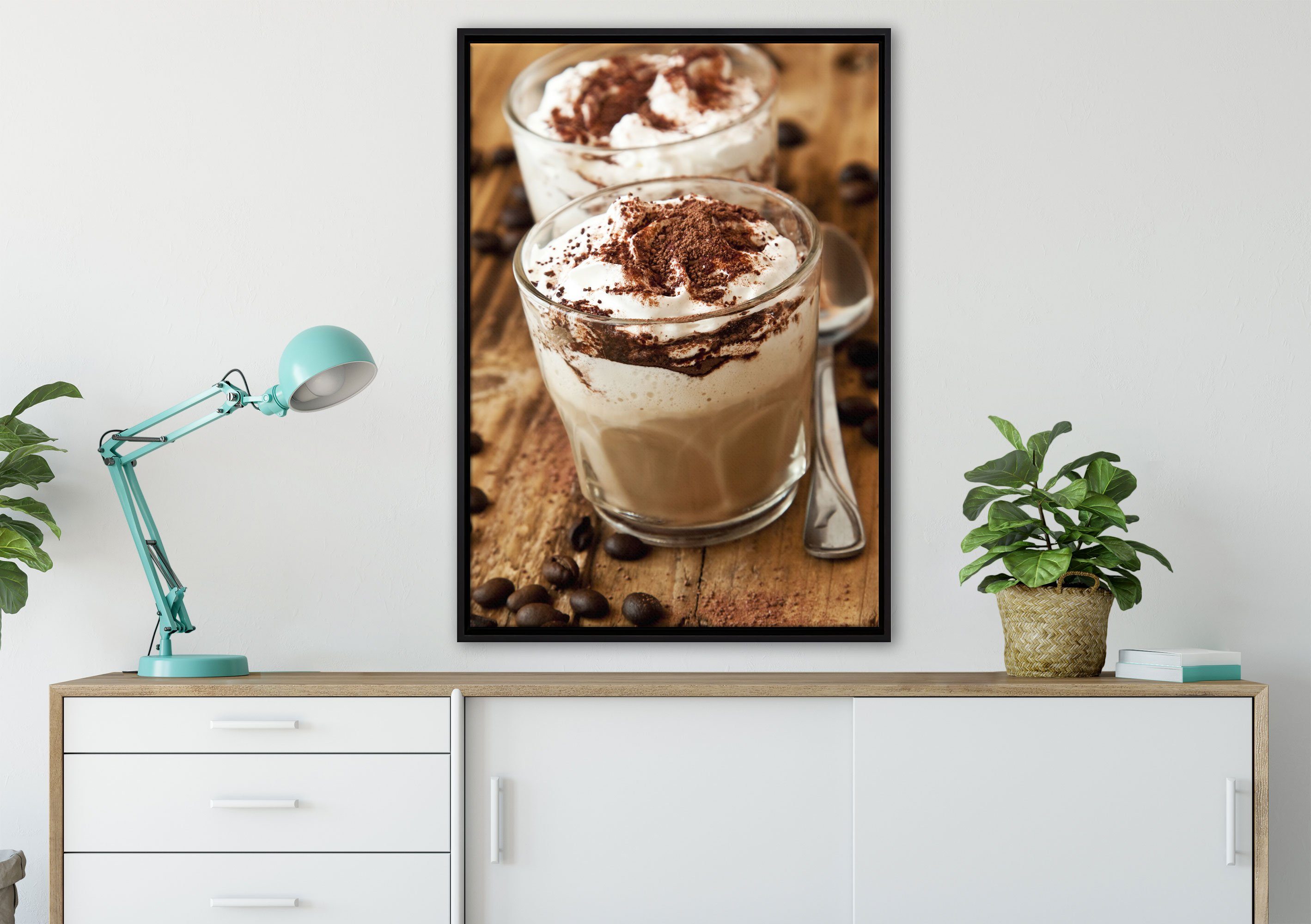 (1 St), einem Pixxprint bespannt, fertig gefasst, Cappuccino, inkl. Leinwandbild Zackenaufhänger in Schattenfugen-Bilderrahmen Leinwandbild Wanddekoration