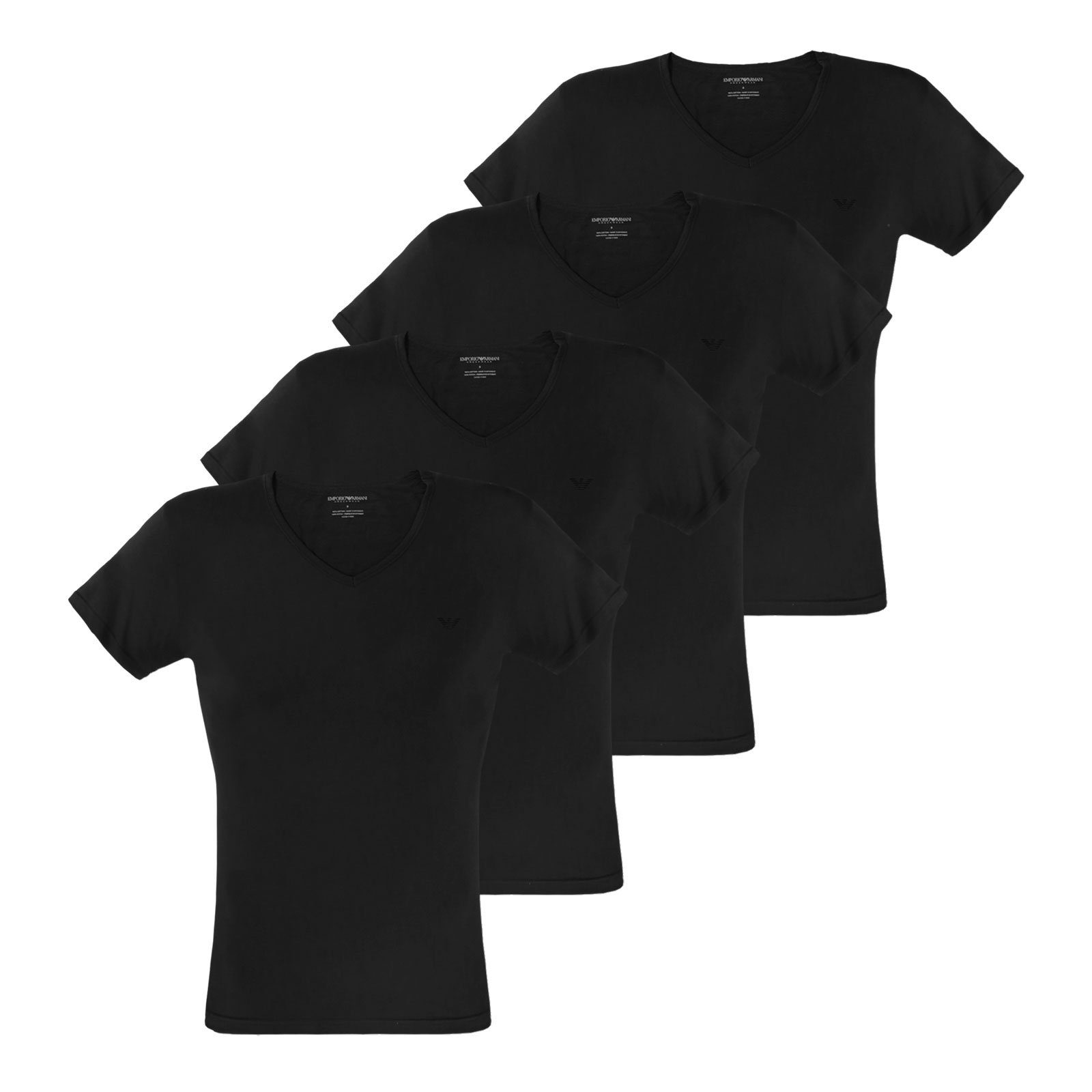 V-Neck 07320 Armani (4-St) Logo der Brust linken Cotton Pure kleinem mit auf black Unterziehshirt Emporio