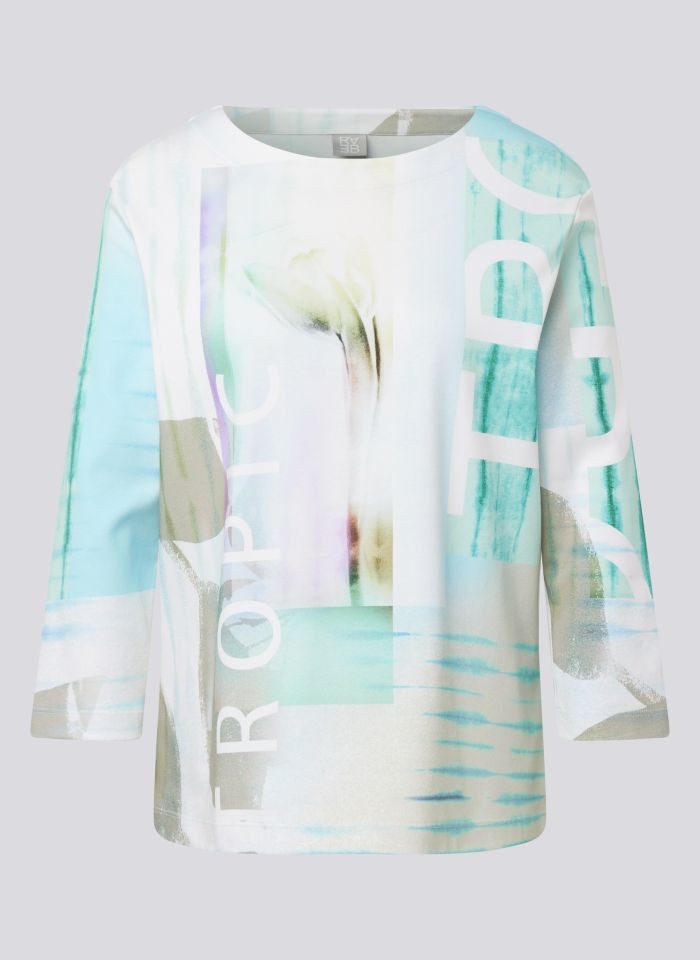 T-Shirt - gemustertes Langarmshirt mit 3/4-Arm und Rundhalsausschnitt