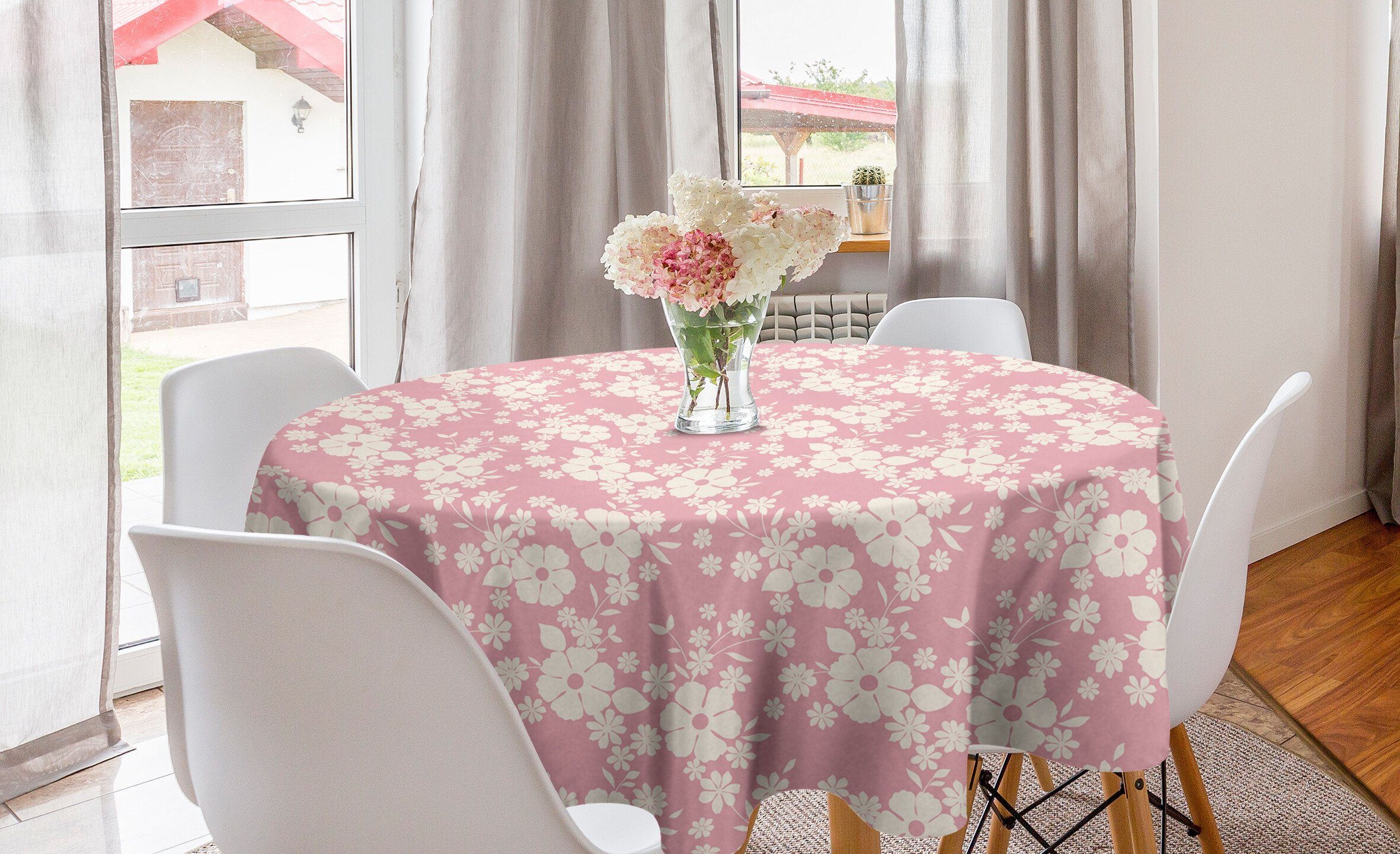 Abakuhaus Tischdecke Kreis Feminine Abdeckung für Blatt Floral Blume Küche Muster Tischdecke Dekoration, Esszimmer