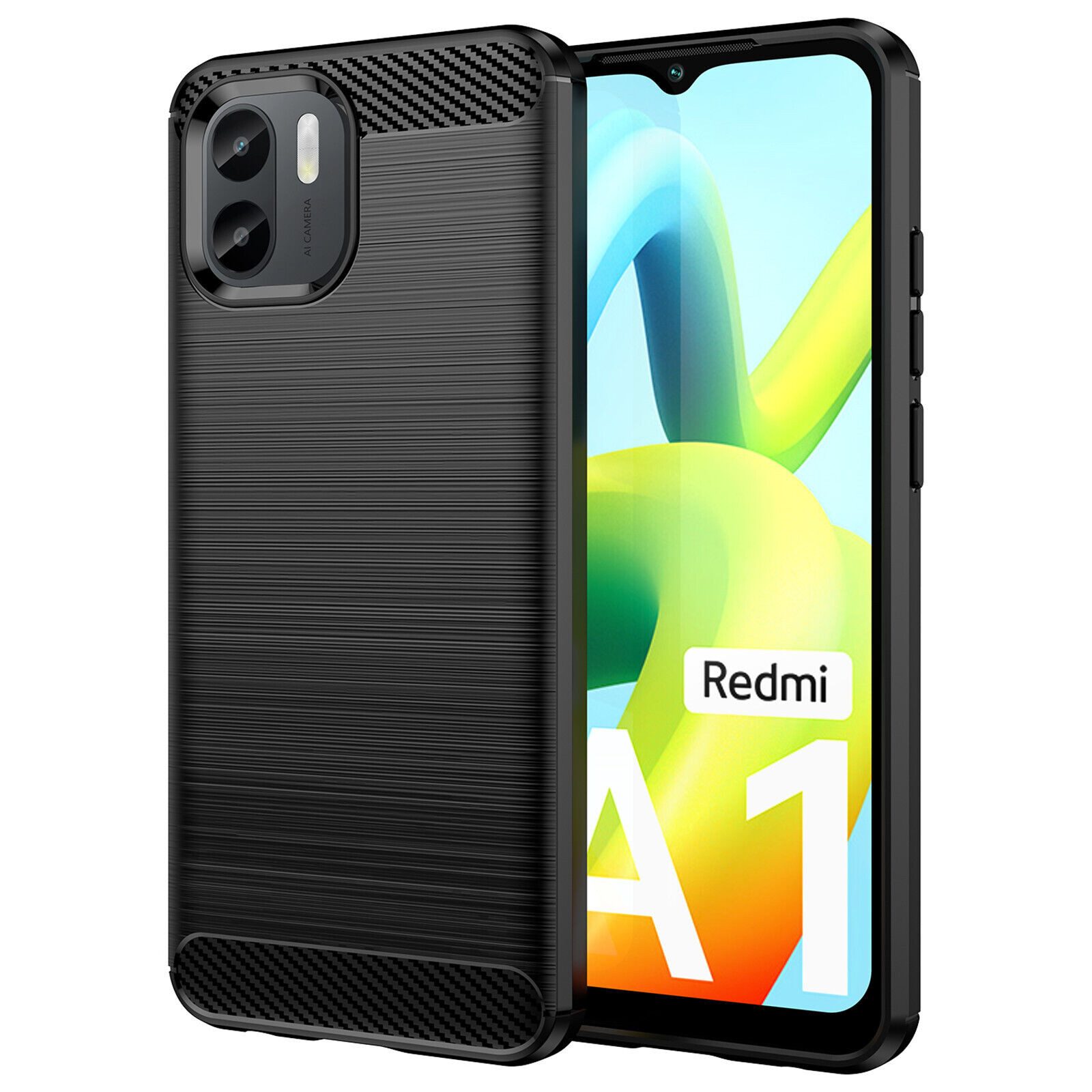 betterfon Handyhülle Carbon Hülle für Xiaomi Redmi A1 Backcover TPU Silikon Bumper Schwarz, Carbon-Look – stoßfestes Case mit Air-Cushion & Metall-Optik