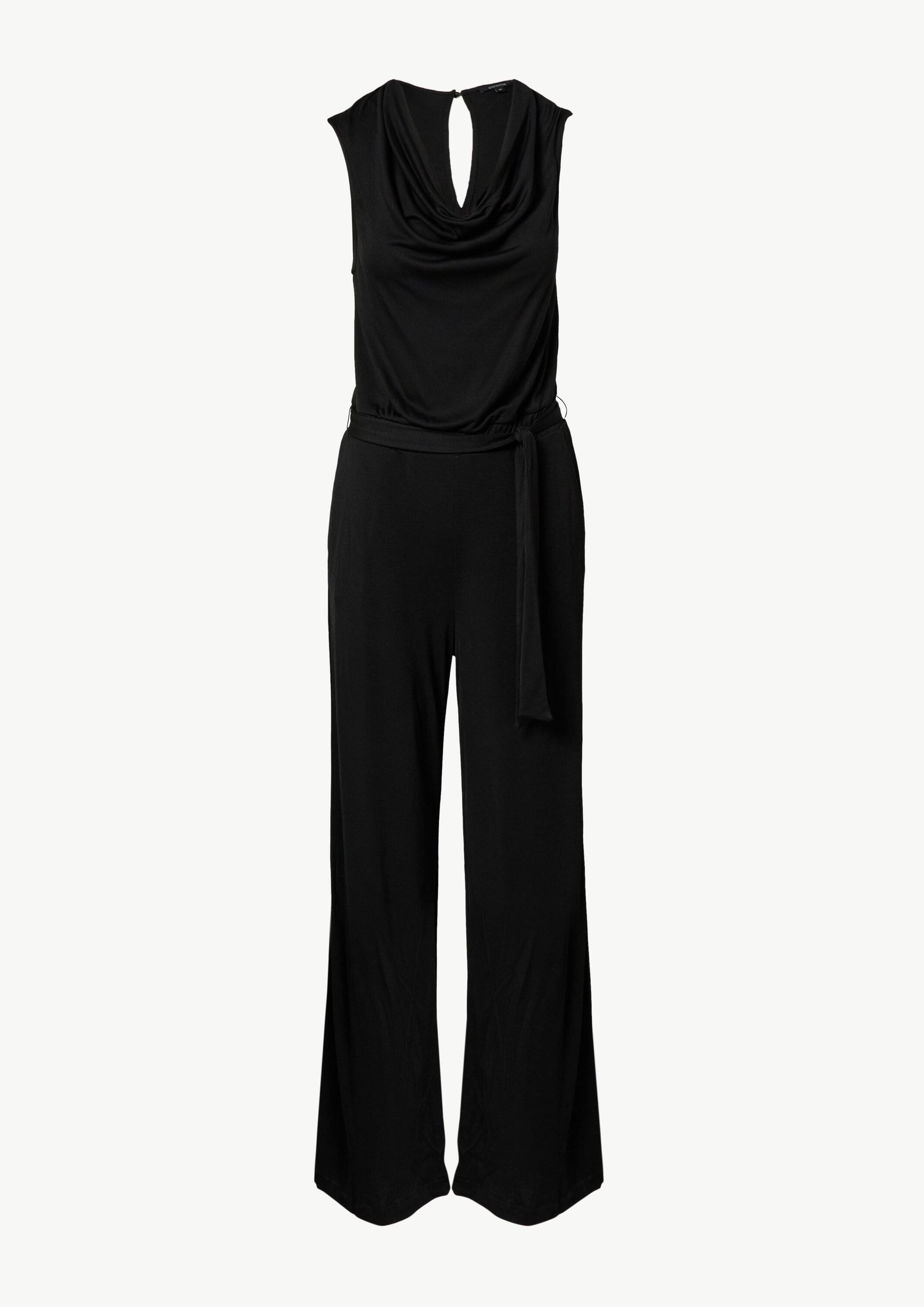 comma Jumpsuit Overall Jersey-Jumpsuit mit Wasserfall-Ausschnitt