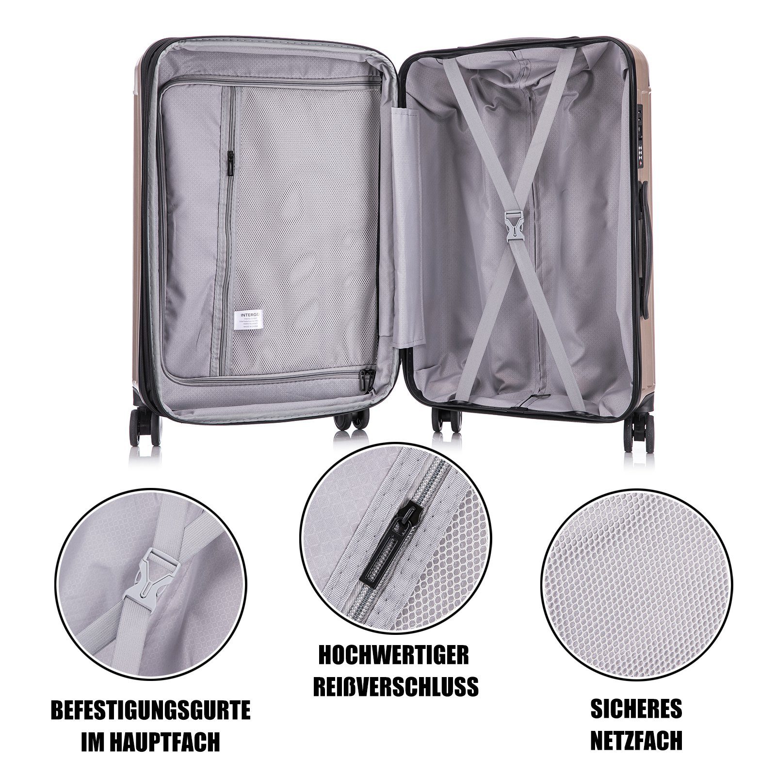 interGo Hartschalen-Trolley Reisekoffer mit 4 Rollen Harteschalenkoffer TSA-Zahlenschloß Koffer, 4 Rollen, Hartschalenkoffer