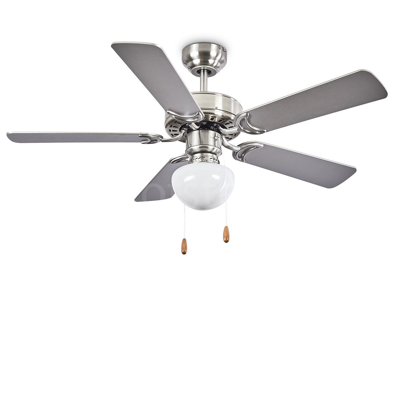 hofstein Tischturmventilator Deckenventilator aus Metall/MDF/Glas in Silber/Holzoptik/Braun/Weiß, 1xE27, mit Schnurschalter, wendbare Rotorblätter