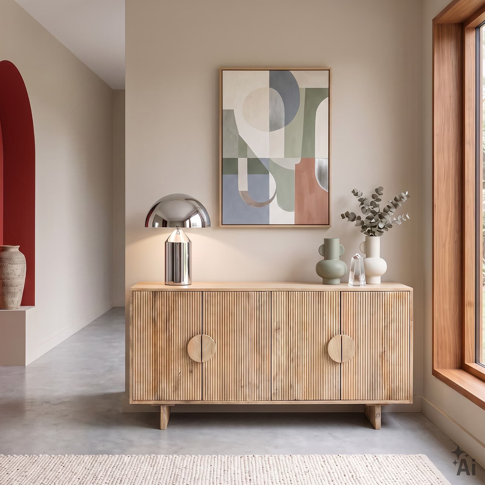 IDIMEX Sideboard DEVA, Kommode 160 cm aus Mangoholz mit 4 Türen und Fluted Design Natur