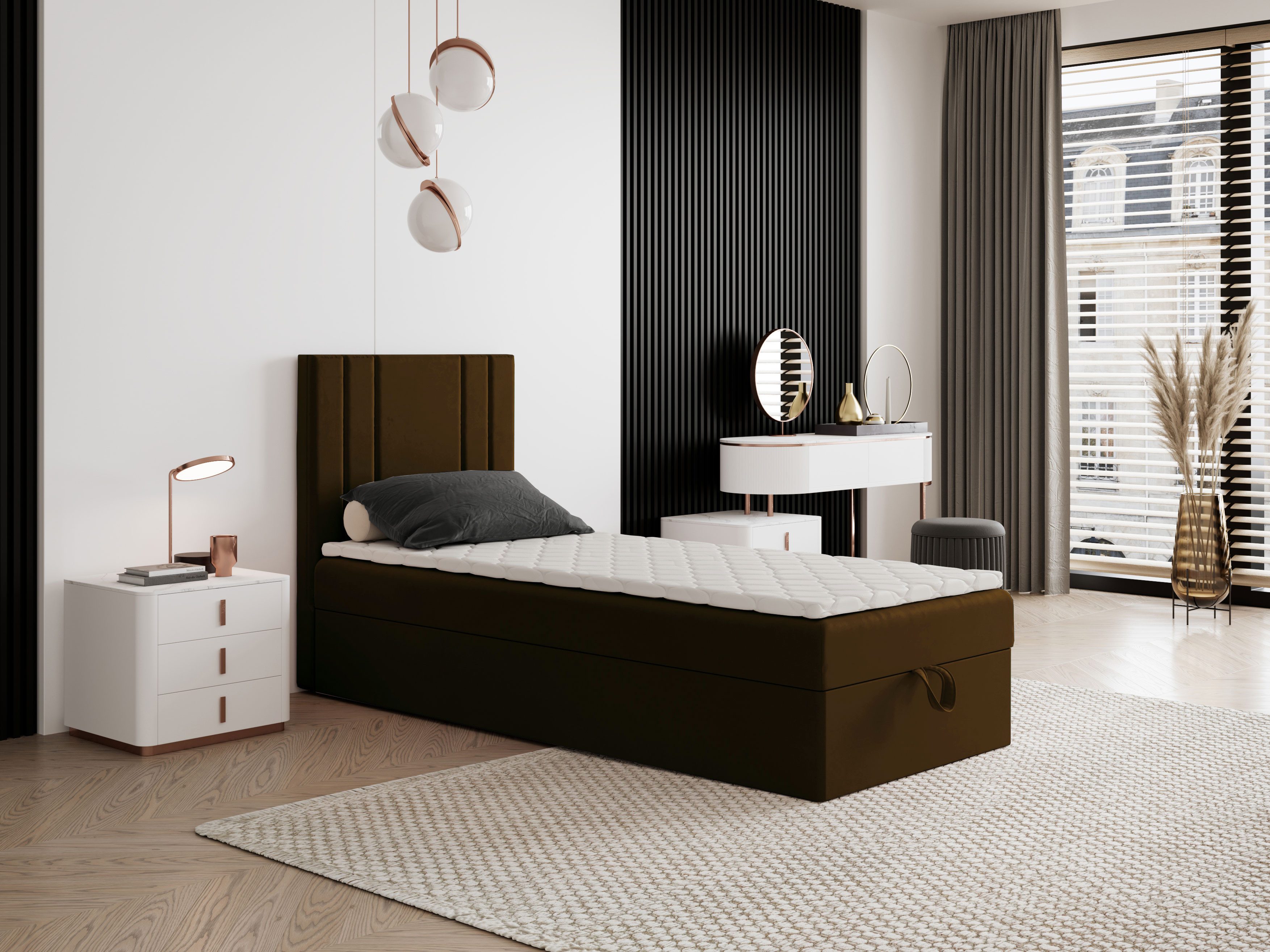 Godre Boxspringbett mit Bettkasten NARDO Mini 90x200 cm - Bonellfederkern Matratze (Bett + Matratze), Bett mit einem Kasten