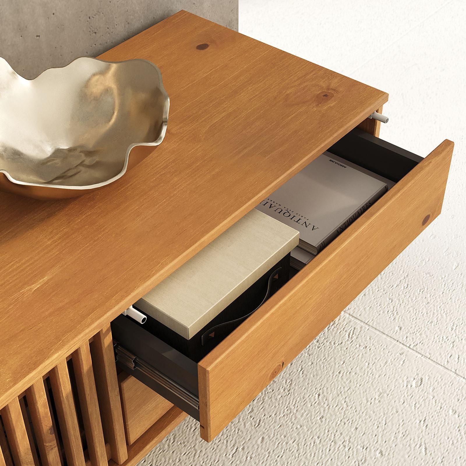 IDIMEX Lowboard ADAMO, Sideboard 180 cm aus Massivholz mit Lamellenschiebetüren Eiche Finish