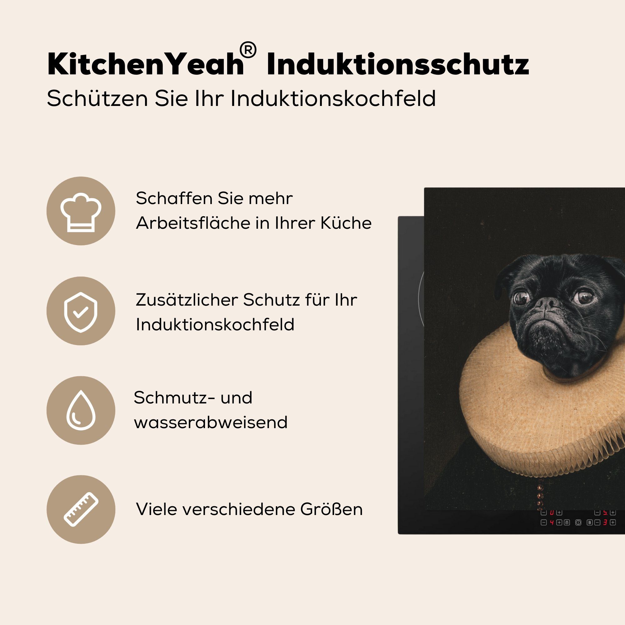 MuchoWow Herdblende-/Abdeckplatte Hund Mittelalter, cm, Ceranfeldabdeckung, - Vinyl, (1 Kleidung 78x78 für küche - tlg), Arbeitsplatte