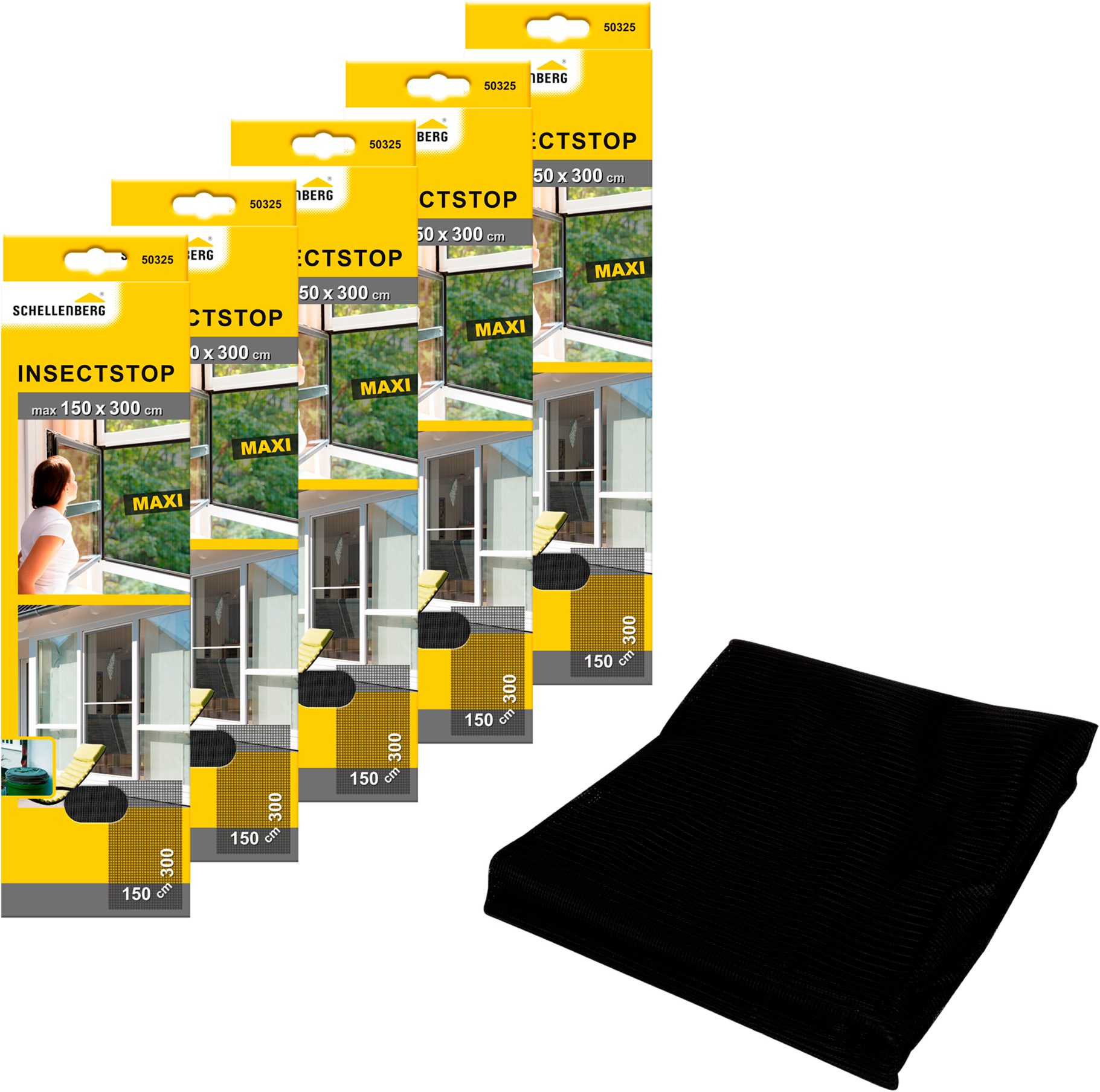 SCHELLENBERG Fliegengitter-Gewebe Maxi für große Fenster, (Packung, 5-St), Insektenschutz und Mückenschutz, 150 x 300 cm, anthrazit und weiß
