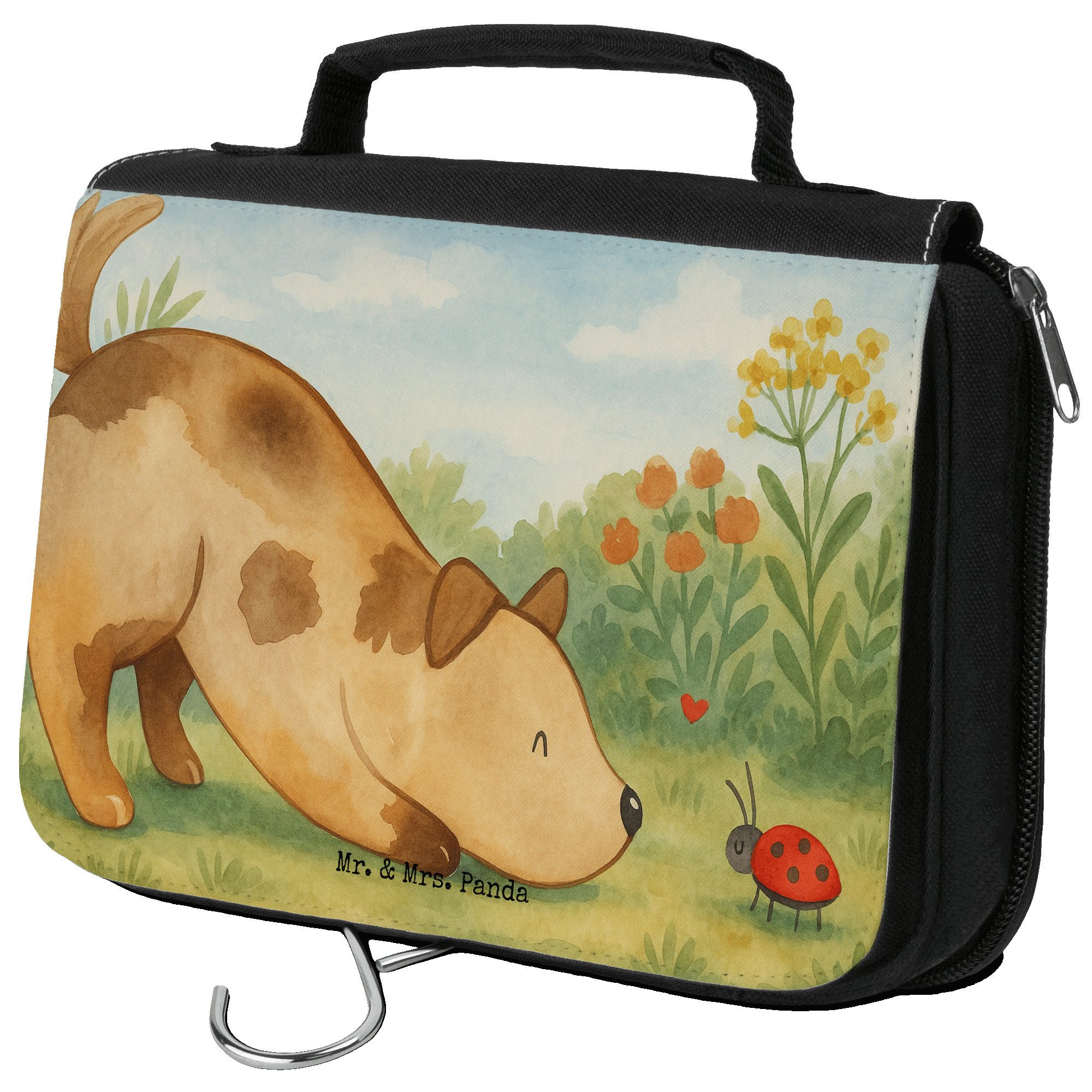 Kulturbeutel Hund Marienkäfer Design, Kosmetiktasche, Weiß, Sprüche, kosmetiktäsch