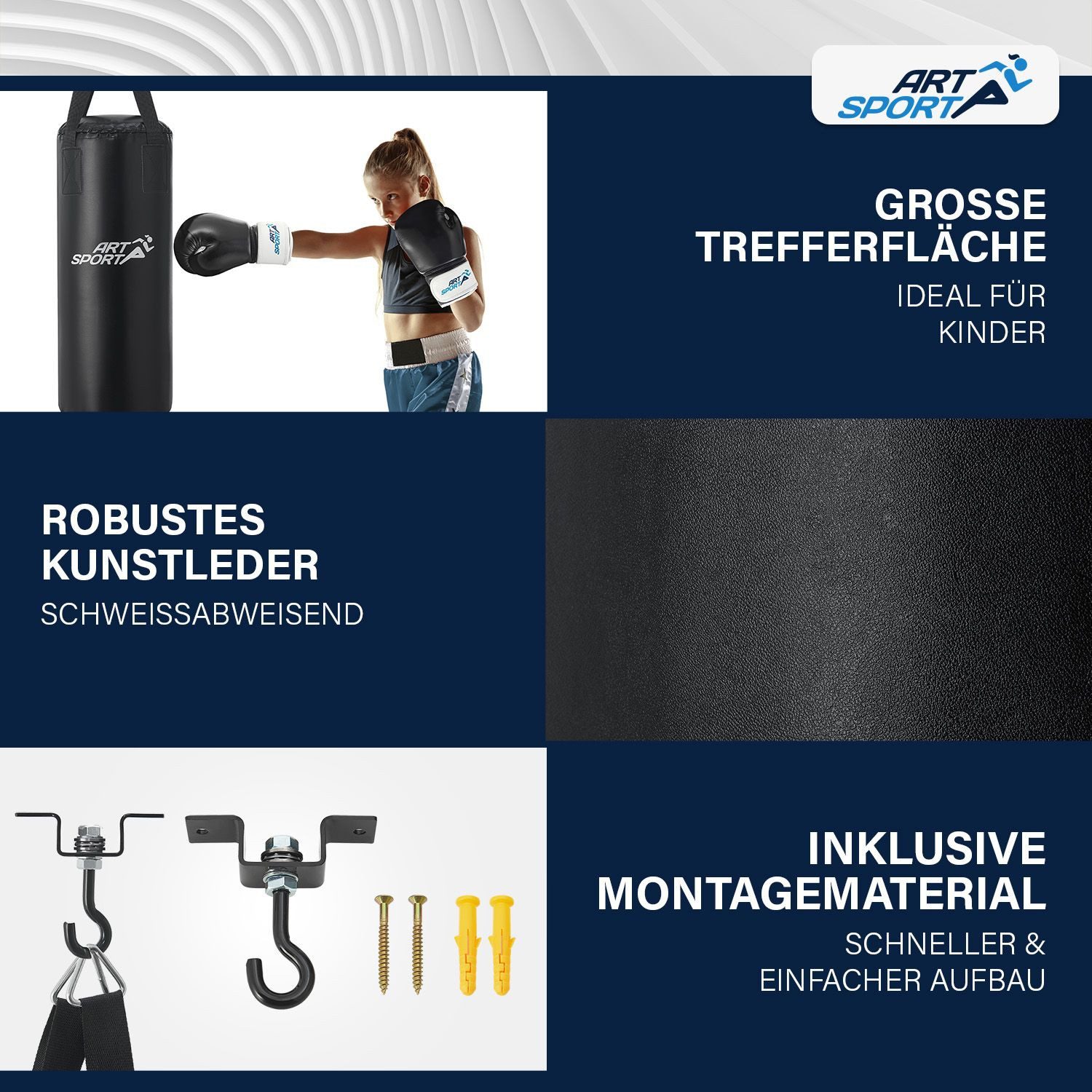 ArtSport Boxsack 10 kg, inkl. hochwertige Boxhandschuhe, pflegeleicht, mit Deckenhalterung