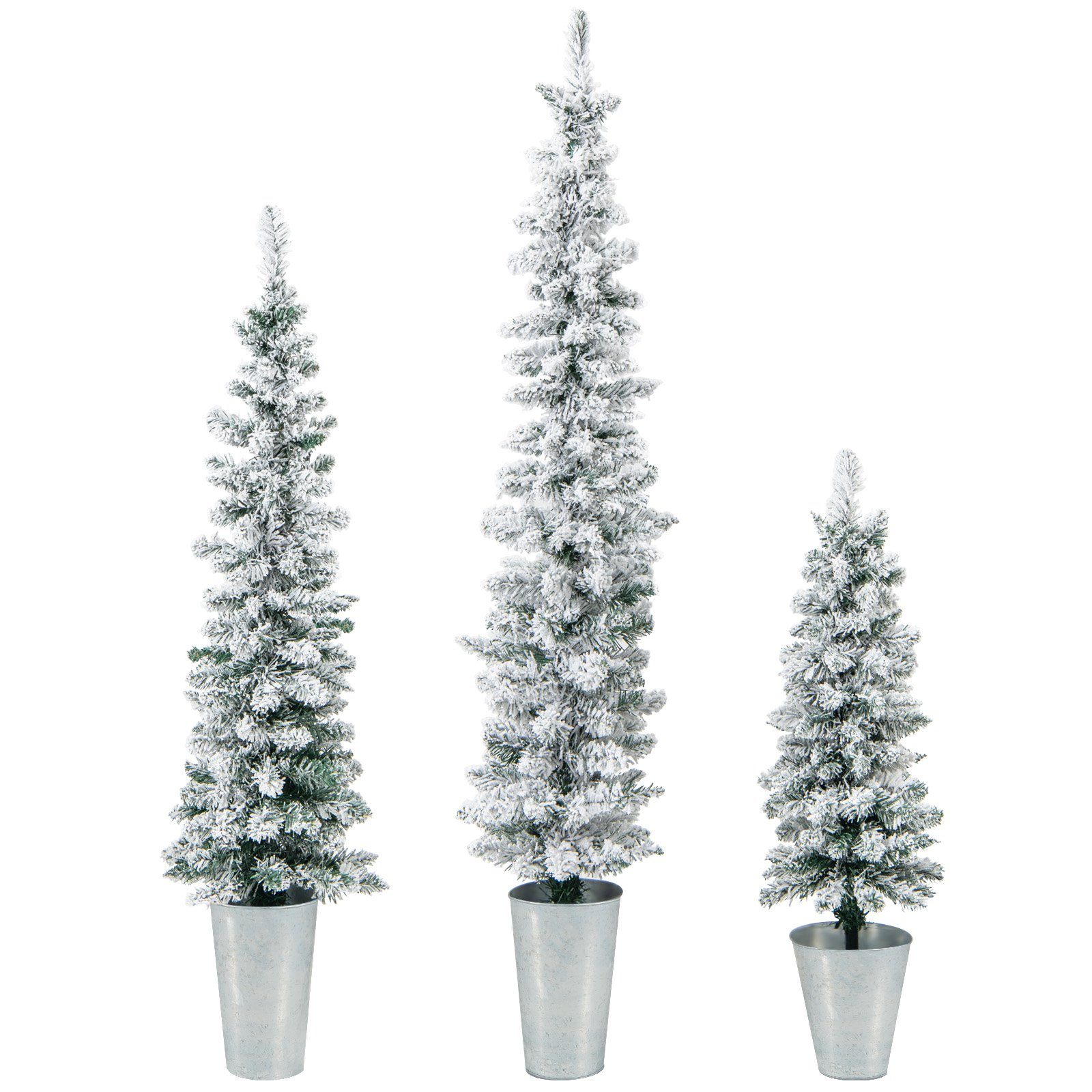 COSTWAY Künstlicher Weihnachtsbaum, 3er Bleistift Tannenbaum 90+120+150cm Grün, Silber, Weiß