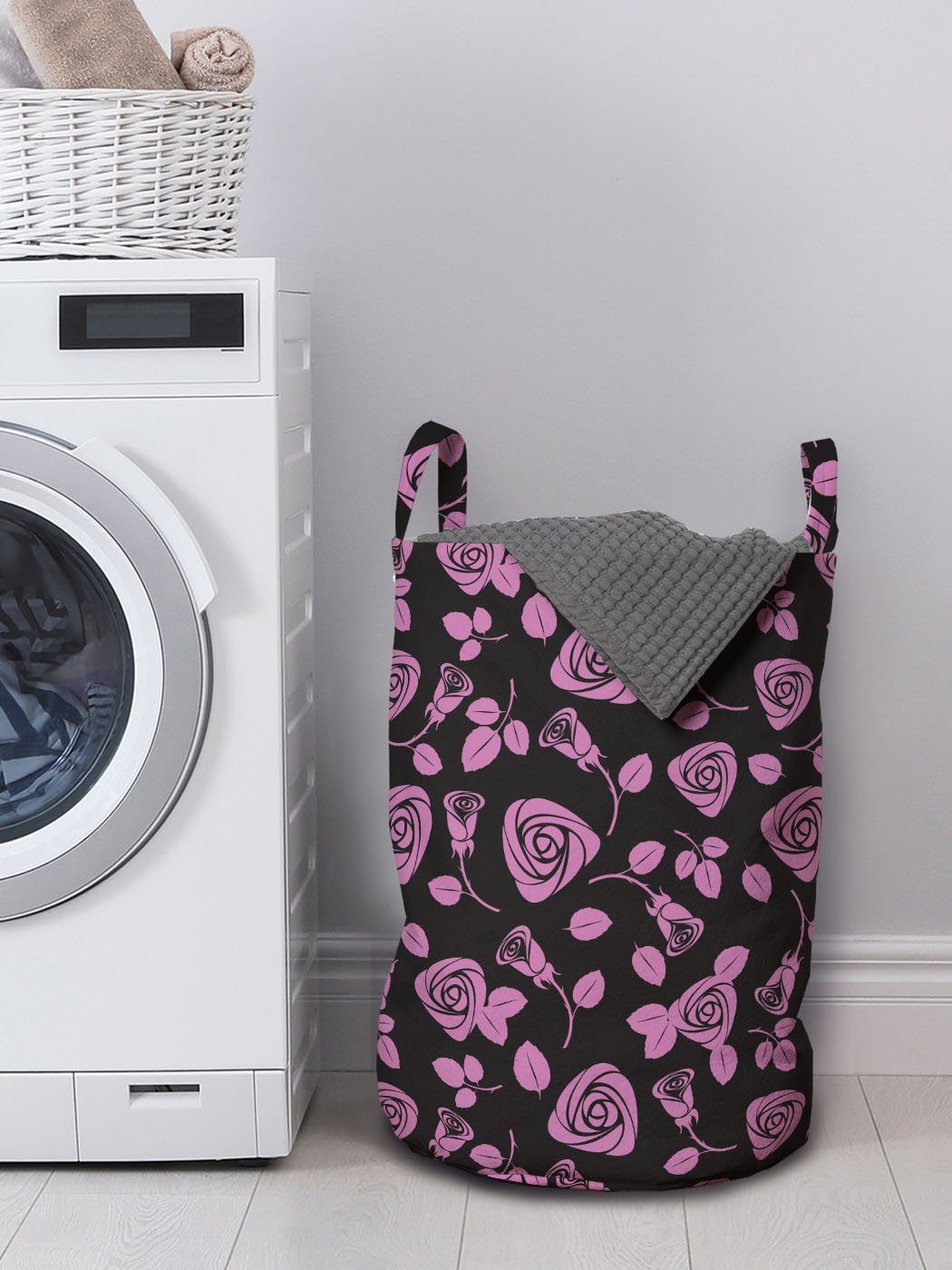 mit Romance Hintergrund Rose Griffen Wäschesäckchen auf Abakuhaus dunklem Kordelzugverschluss für Waschsalons, Wäschekorb Rose