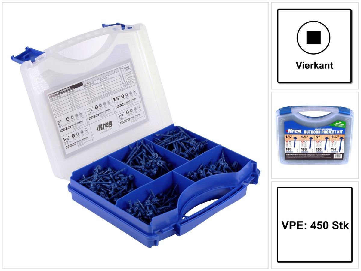 Kreg Schraube SK03B Pocket-Hole Schrauben Sortiment 450 tlg. Vierkantantrieb Grobge