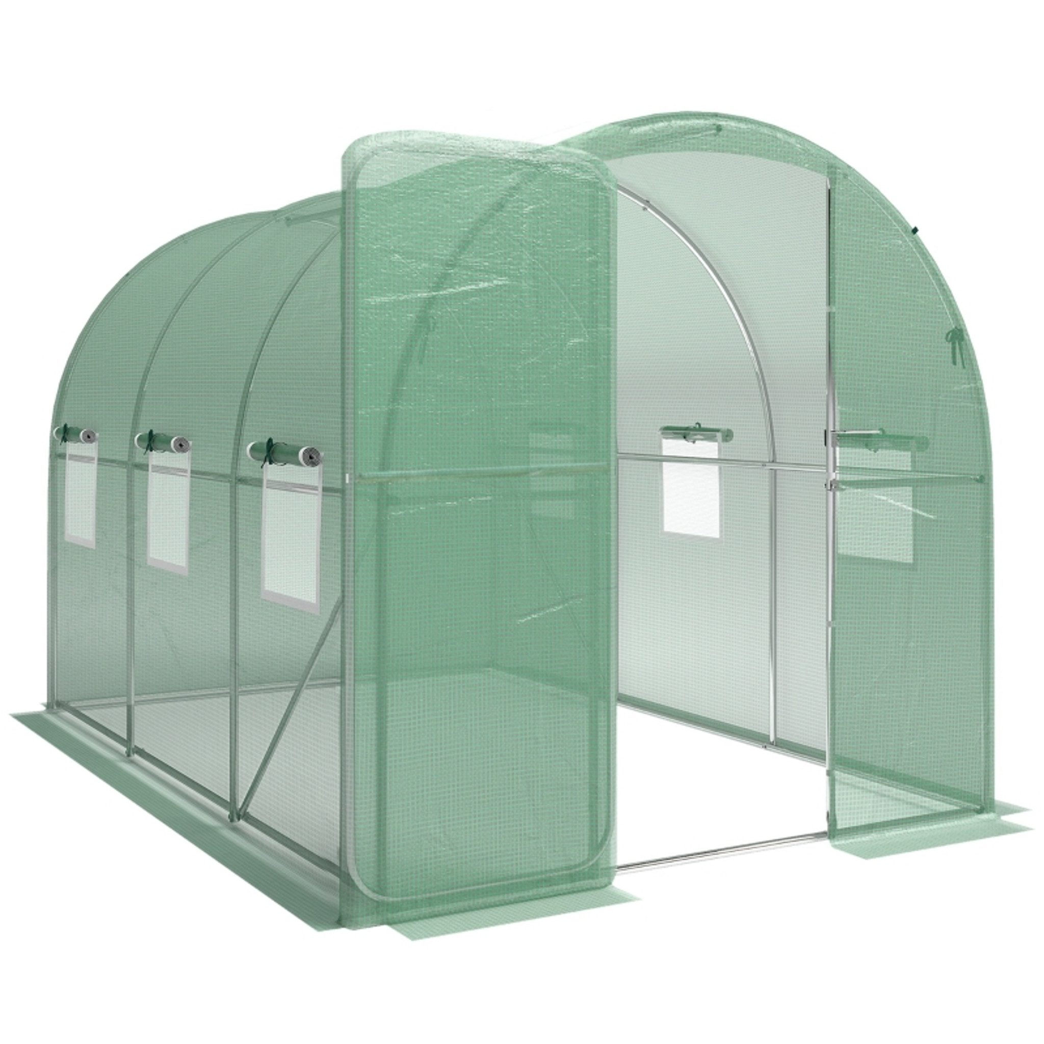 MC Star Gewächshaus Gewächshaus 3 x 2 x 2 m Foliengewächshaus, mit Abschließbar Anschlag-Tür 6 Rollbar Netzfenster Stützstangen