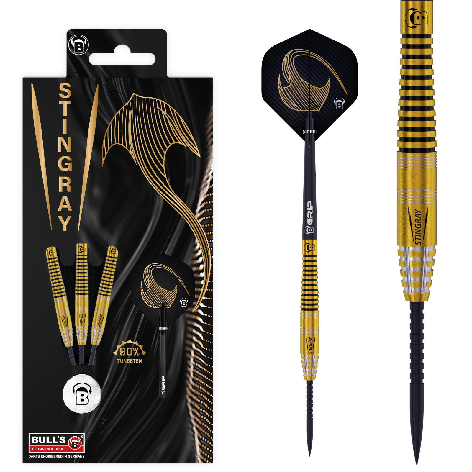 Dartpfeil BULL'S Stingray ST3, Steeldart, 90% Tungsten, 22g. gold