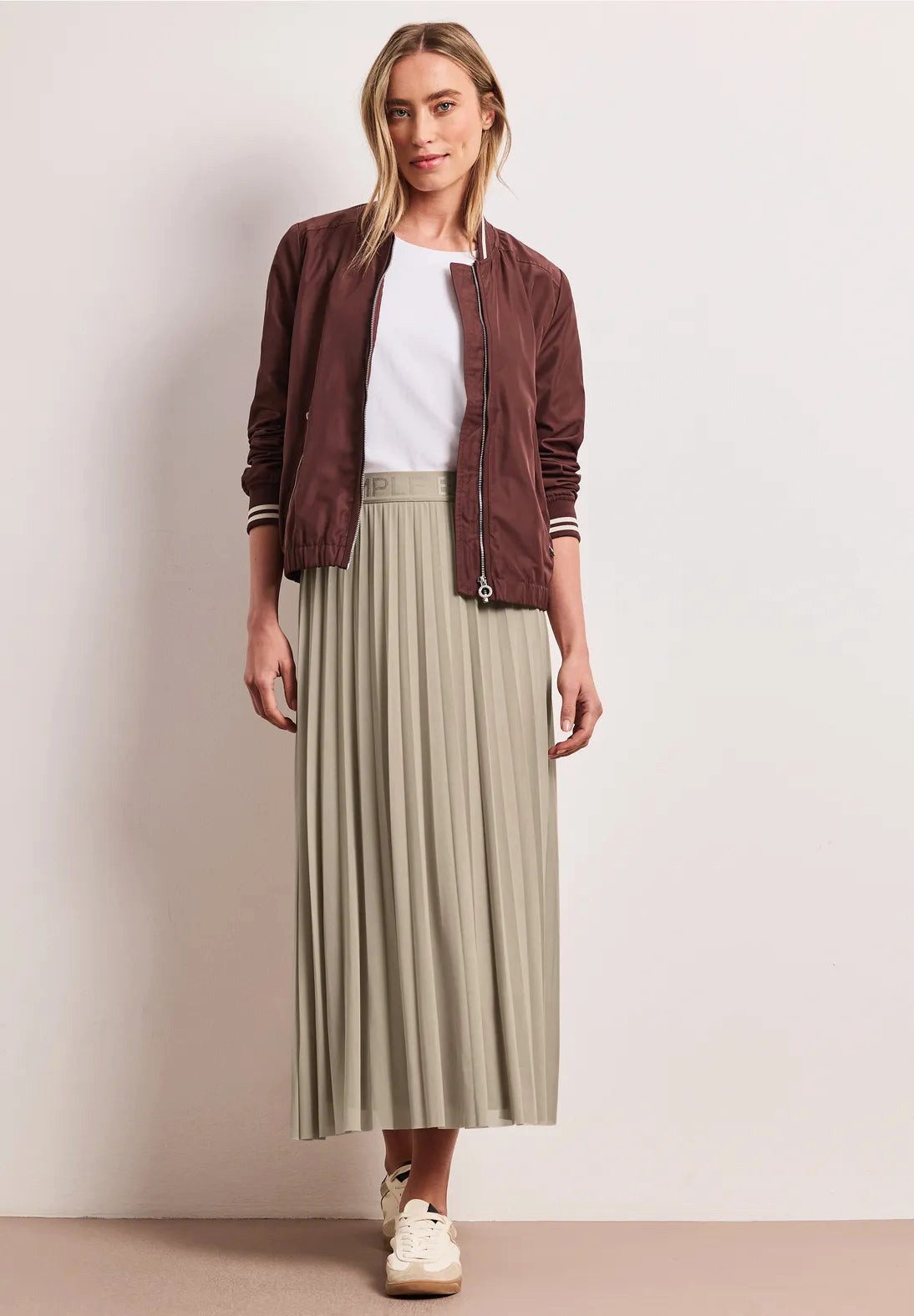 STREET ONE Midirock Midi-Rock aus Mesh in Plisséestruktur (1-tlg)