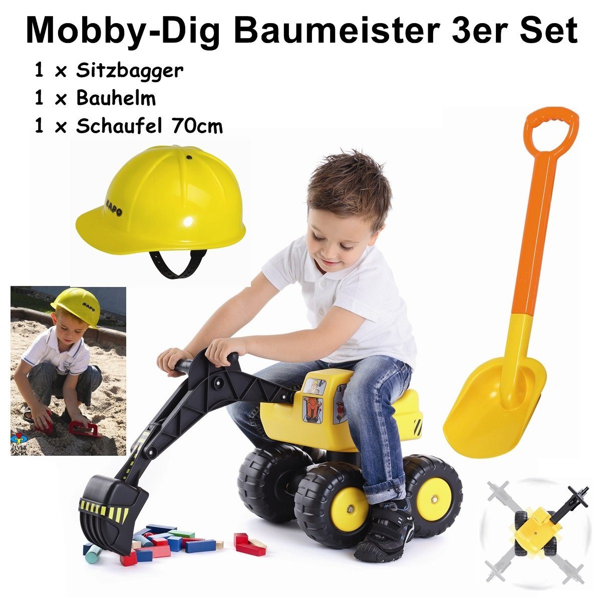 4EverSpiel Spielzeug-Aufsitzbagger Sitzbagger Mobby-Dig, (Set, 3-tlg) günstig online kaufen