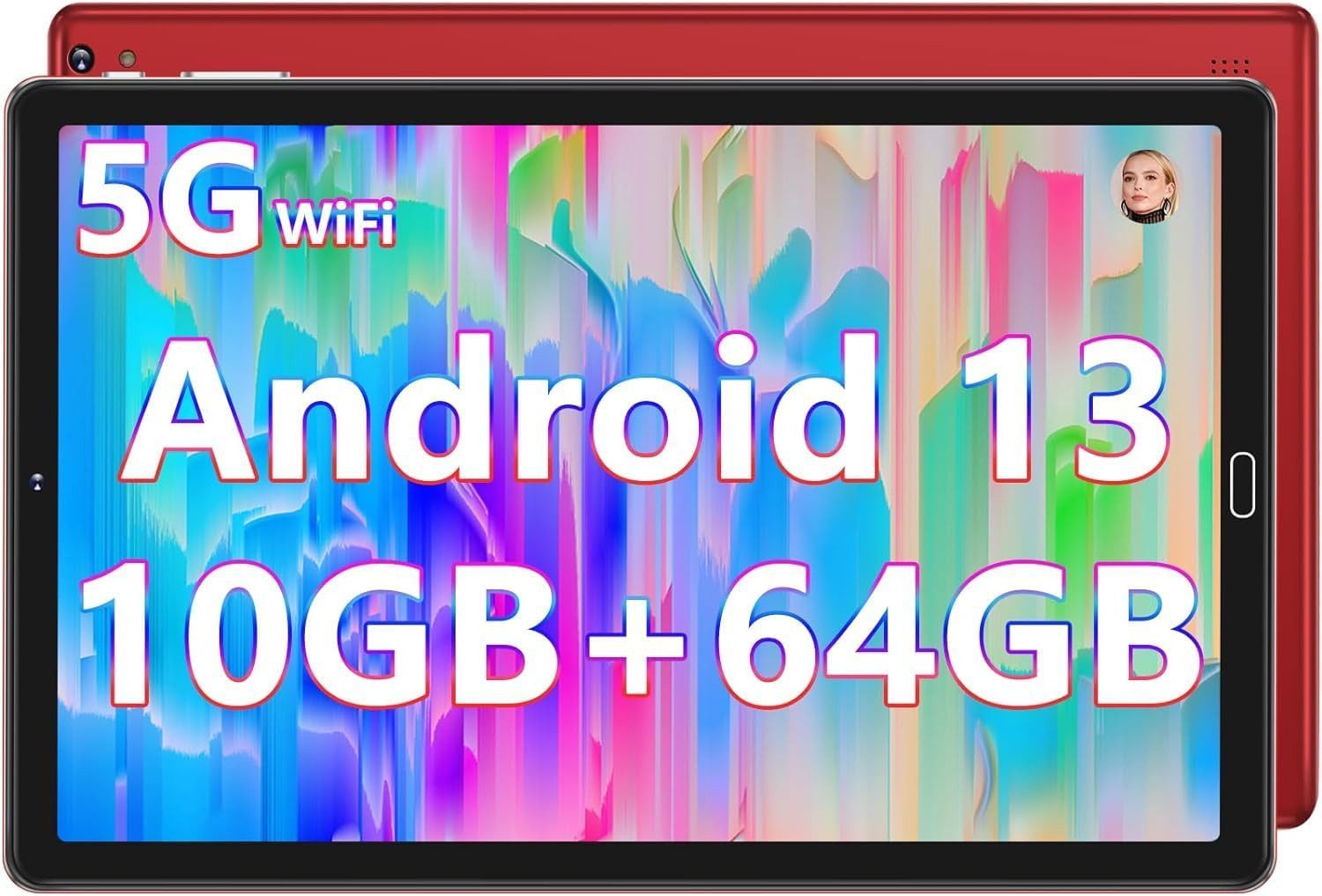 GOODTEL WiFi 5G/2.4G + Bluetooth 5.0/GMS Certified/AGPS/Widget/OTG/Type-C Tablet (10", 64 GB, Android 13, Kopfhöreranschluss/6000mAh/8MP+5MP, mit Schutzhülle)