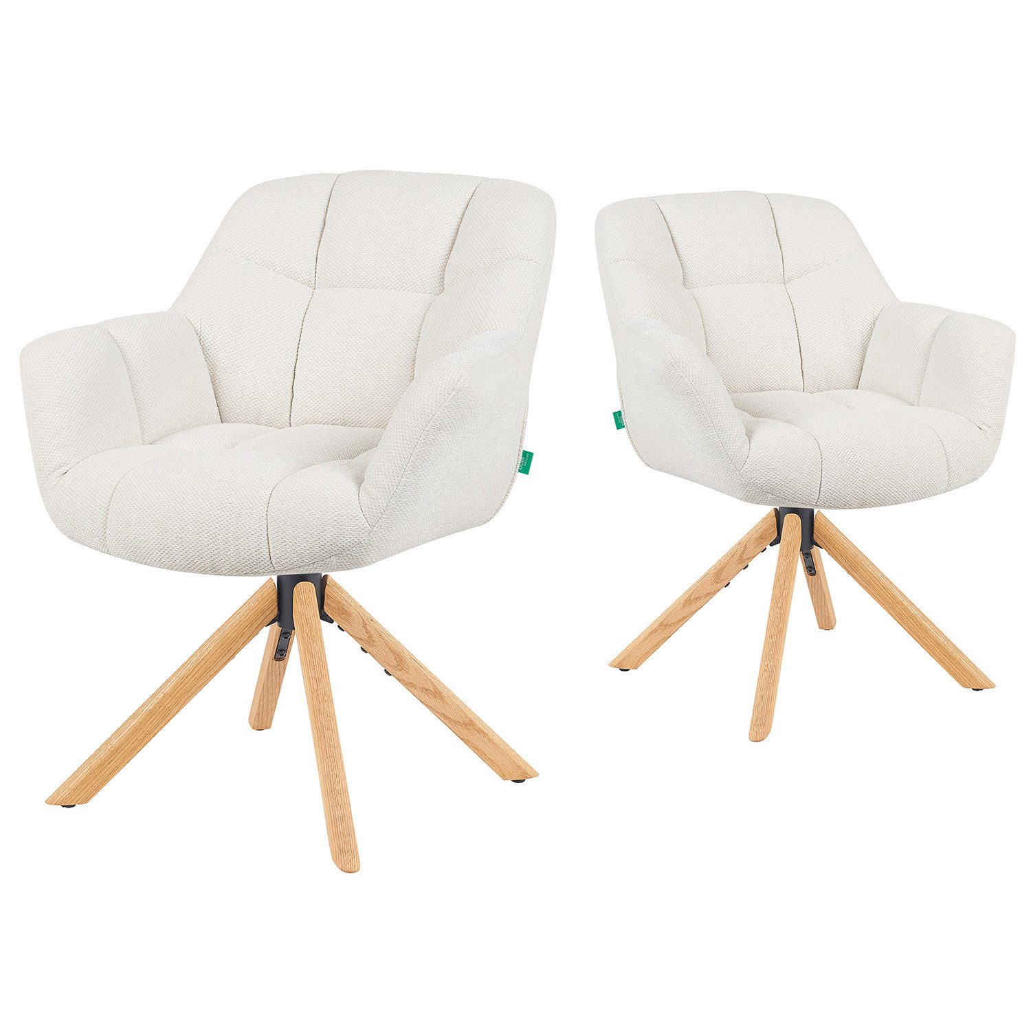 DUBI Möbel Drehstuhl Mika-Nea 2er-Set, Eiche geölt, 360° drehbar mit Rückstellfunktion im 2er-Set