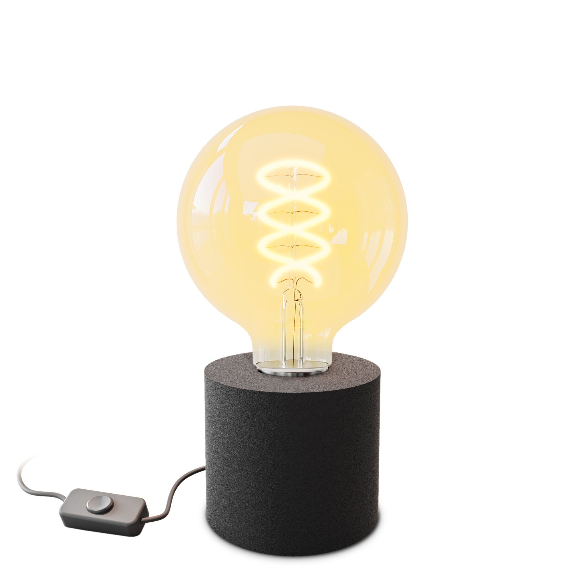 SSC-LUXon LED schwarz Tischlampe & Steckerkabel mit LED Bilderleuchte E27 Globe, Warmweiß Extra Wand- mit NAMBI