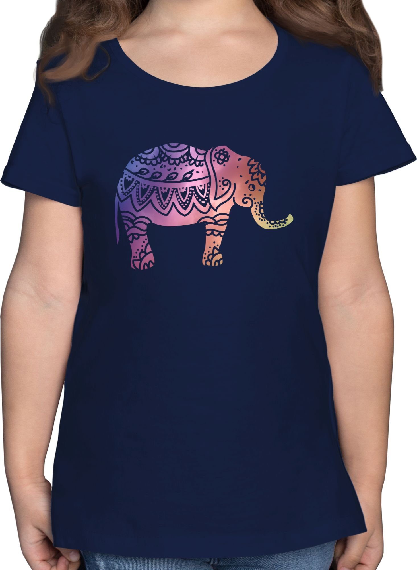 Shirtracer T-Shirt Elefant Namaste Tiermotiv Animal Print 2 Dunkelblau