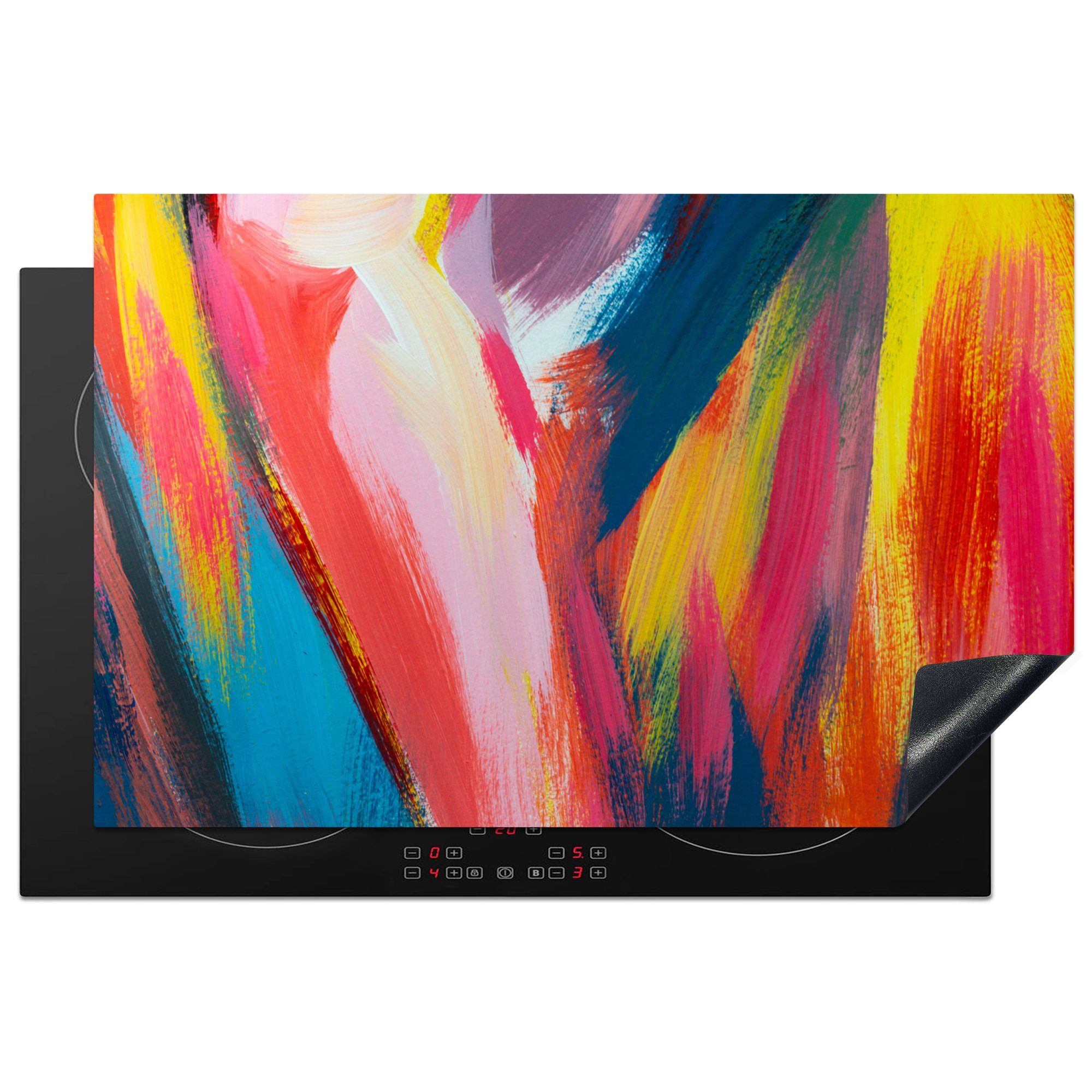 MuchoWow Herdblende-/Abdeckplatte Ein farbenfrohes und abstraktes Gemälde, Vinyl, (1 tlg), 81x52 cm, Induktionskochfeld Schutz für die küche, Ceranfeldabdeckung