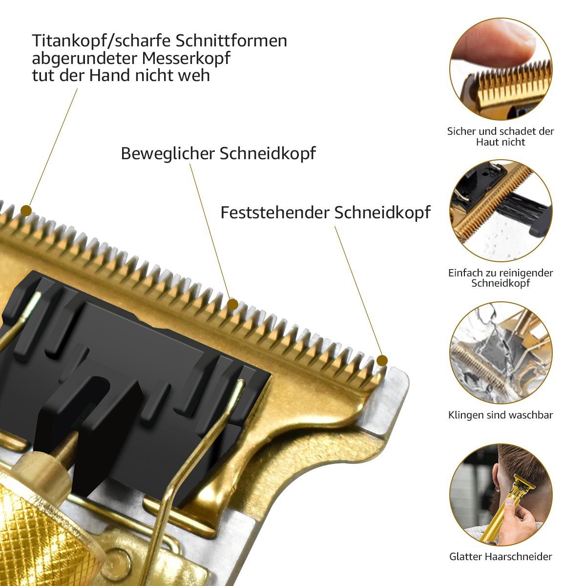 Haarschneidemaschine und Männer Haartrimmer Haar- Gold Rasierapparate Bartschneider, MOOHO Schnurloser