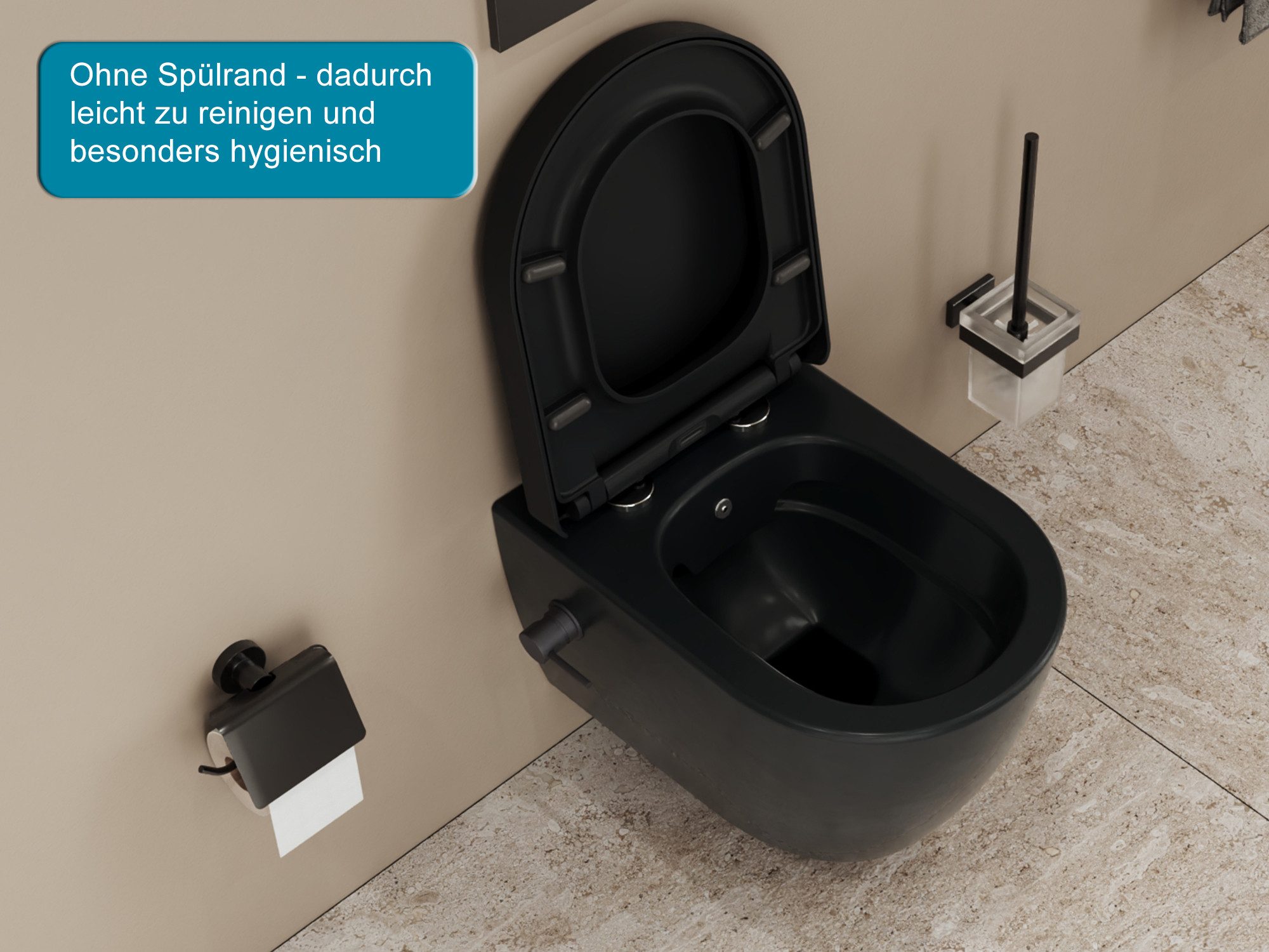 Aqua Bagno Dusch-WC Taharat schwarz matt inkl. Warm-Kalt-Mischer spülrandlos, wandhängend, Abgang waagerecht
